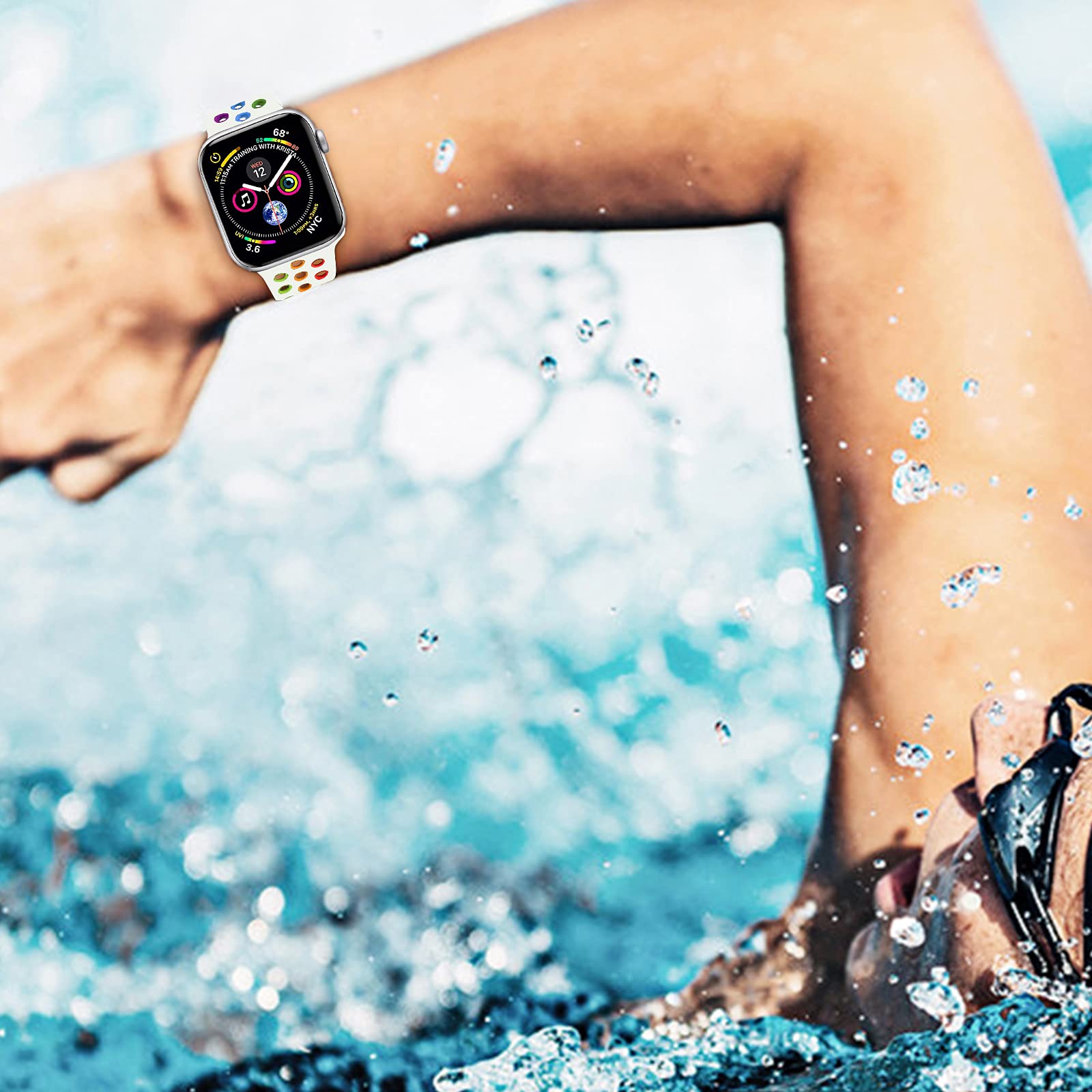 Rainbow Sport Silicone Apple Watch Bands - Compatible with 38mm/40mm/41mm/42mm/44mm/45mm/49mm iWatch SE & Series 1-9 - Soft Breathable Replacement Strap for Women & Men - Perfect for Running, Gym Workouts & Daily Wear