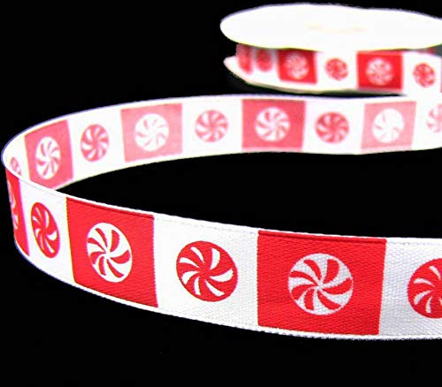 5 Yards Peppermint Candy Red and White Striped Satin Ribbon - 5/8 Inch Wide for DIY Crafts, Gift Wrapping, Holiday Decorations & Scrapbooking Supplies