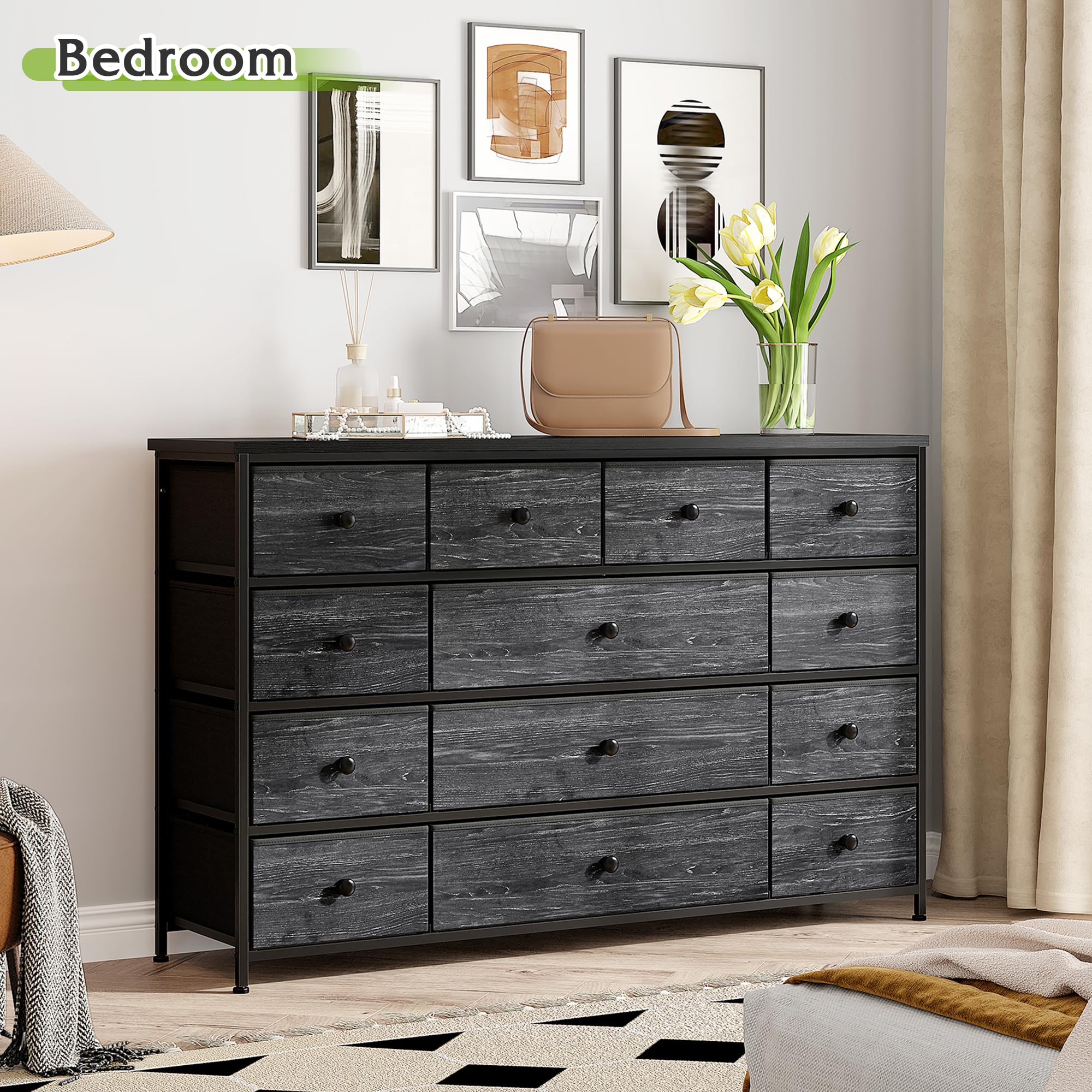 13-Drawer Black Dresser for Bedroom & Closet - 55