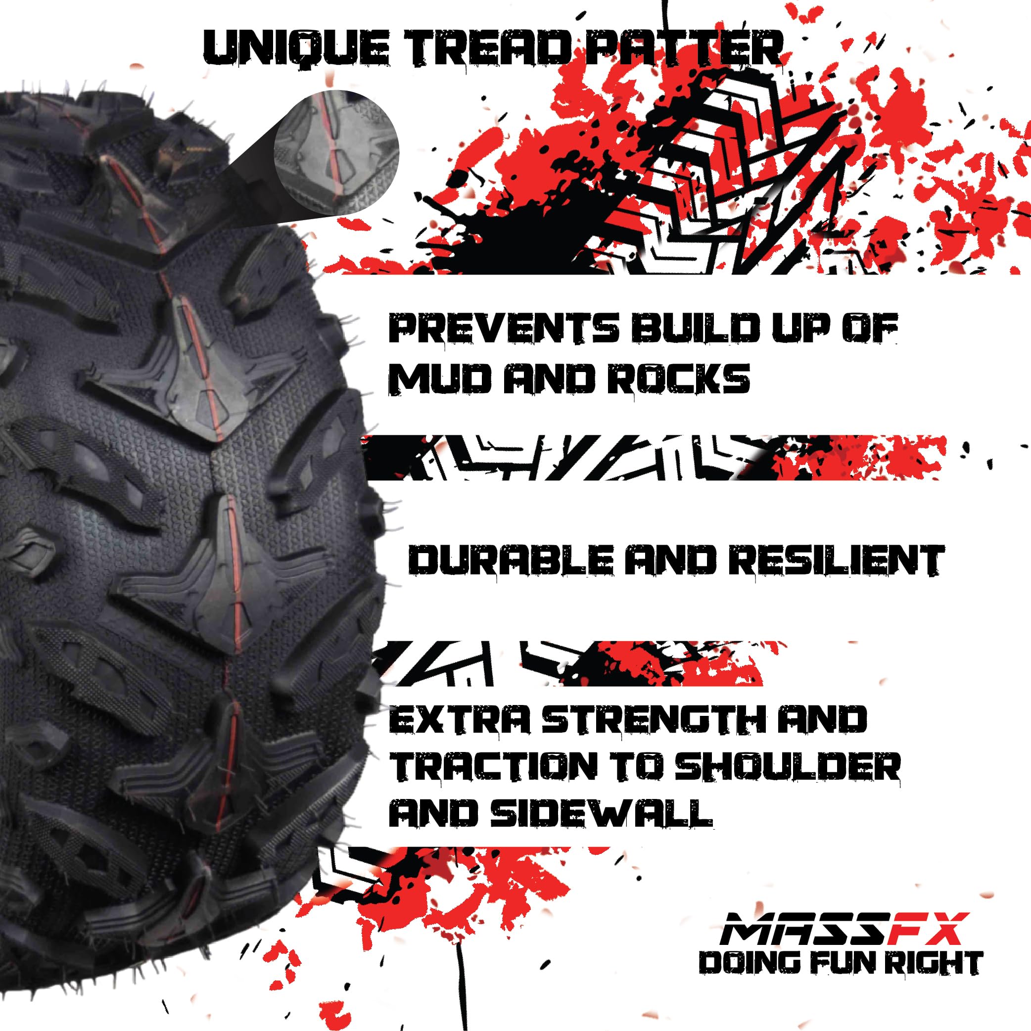 MASSFX Grinder 24x10-11 Rear ATV Tire - 6-Ply Durable Off-Road Tires with Chip & Tear Resistance | Micro Tread Technology for Soft & Hard Terrain | 2-Pack Set for Trail Riding & Mud Adventures