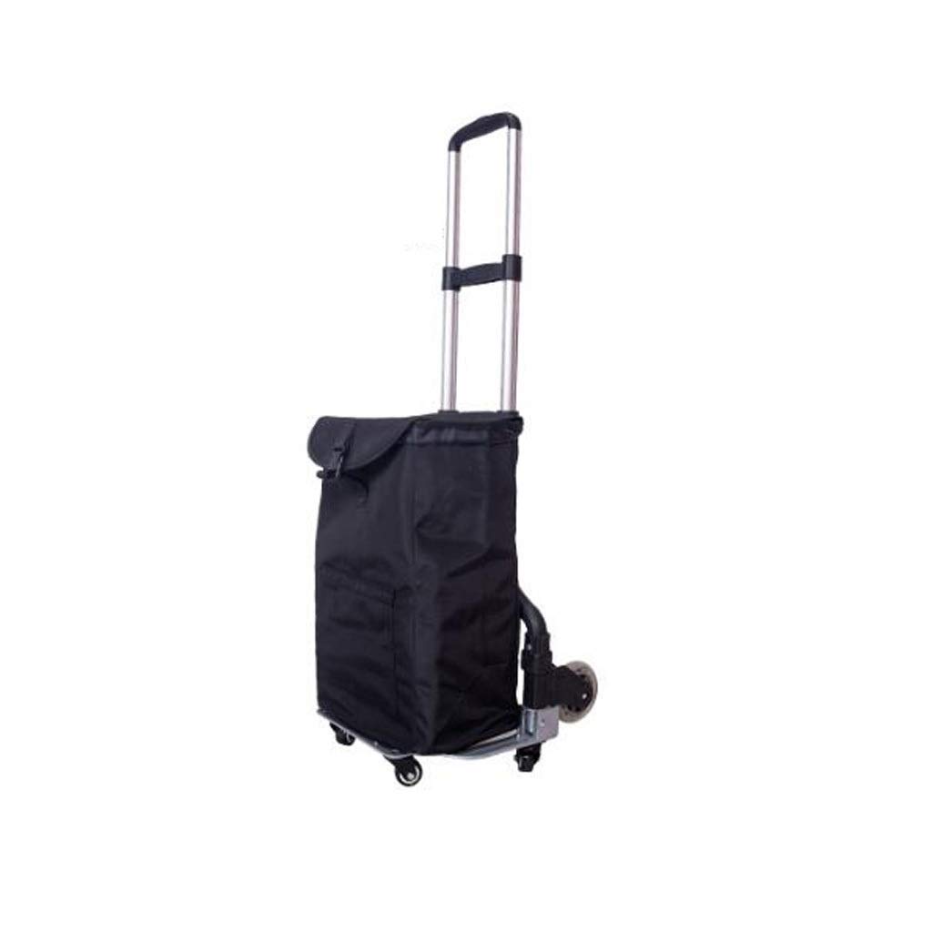 Collapsible Folding Wagon Cart - Portable Aluminum Shopping Trolley with Reusable Bags for Groceries, Beach, Camping & Outdoor Activities (Black)