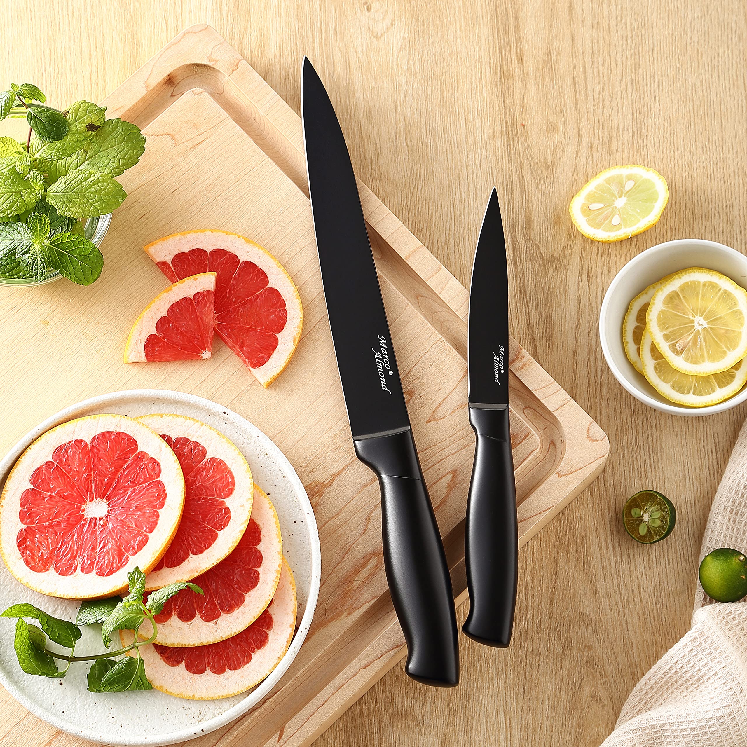 Marco Almond® 17-Piece Stainless Steel Kitchen Knife Set with Block & Sharpener MA23 – Professional Chef Knives for Cooking, Slicing, Dicing – Perfect for Home Kitchens & Culinary Enthusiasts