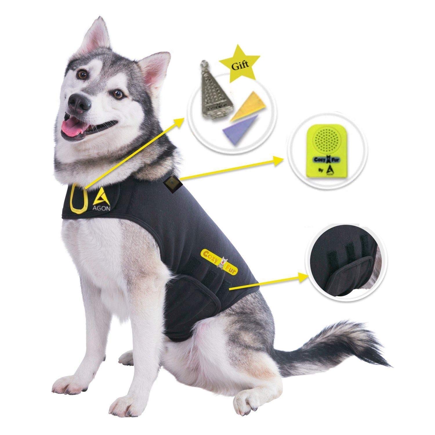 3-in-1 Anxiety Relief Dog Vest with Music & Aromatherapy - Calming Sound & Essential Oil Scent for Canine Stress Relief - Fireworks, Thunder, Separation Anxiety - Comfortable Shirt Jacket for Small Dogs (Black, XXS [Up to 7 Lbs]) - Perfect for Storms, Travel & Vet Visits