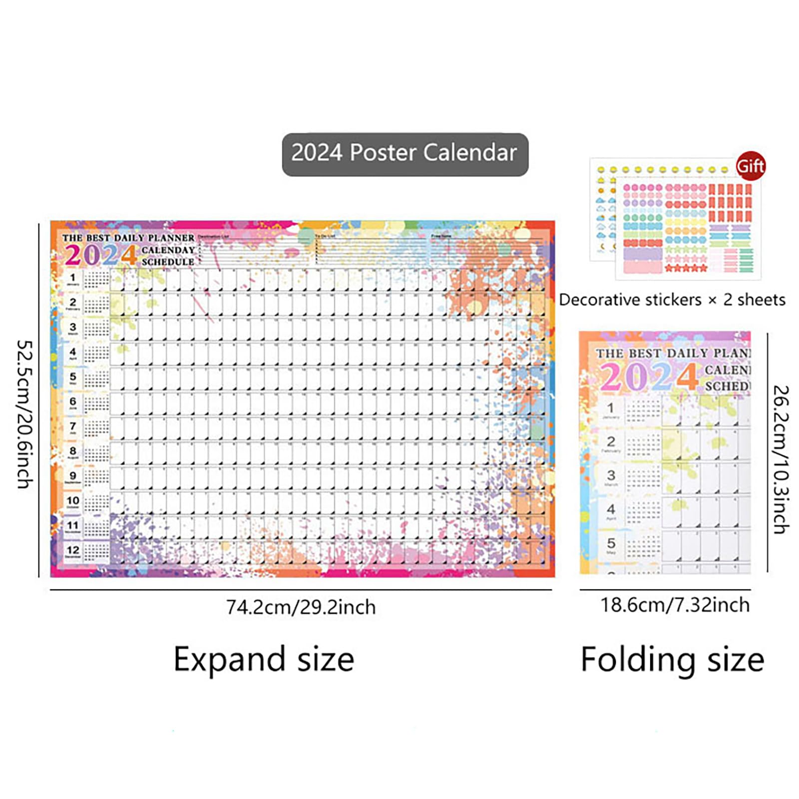2024 Large Wall Calendar 29x27 Inches - Yearly Planner from January to December 2024 | English Morandi Paper Calendar for Office, School & Home | Perfect for Scheduling, Planning & Organization