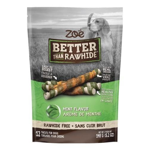 Zoe Better Than Rawhide Mint Flavor Twists Dog Chews - 5.2oz Natural Dental Treats for Small & Large Dogs - Long-Lasting Chew for Puppy Teething, Fresh Breath & Teeth Cleaning