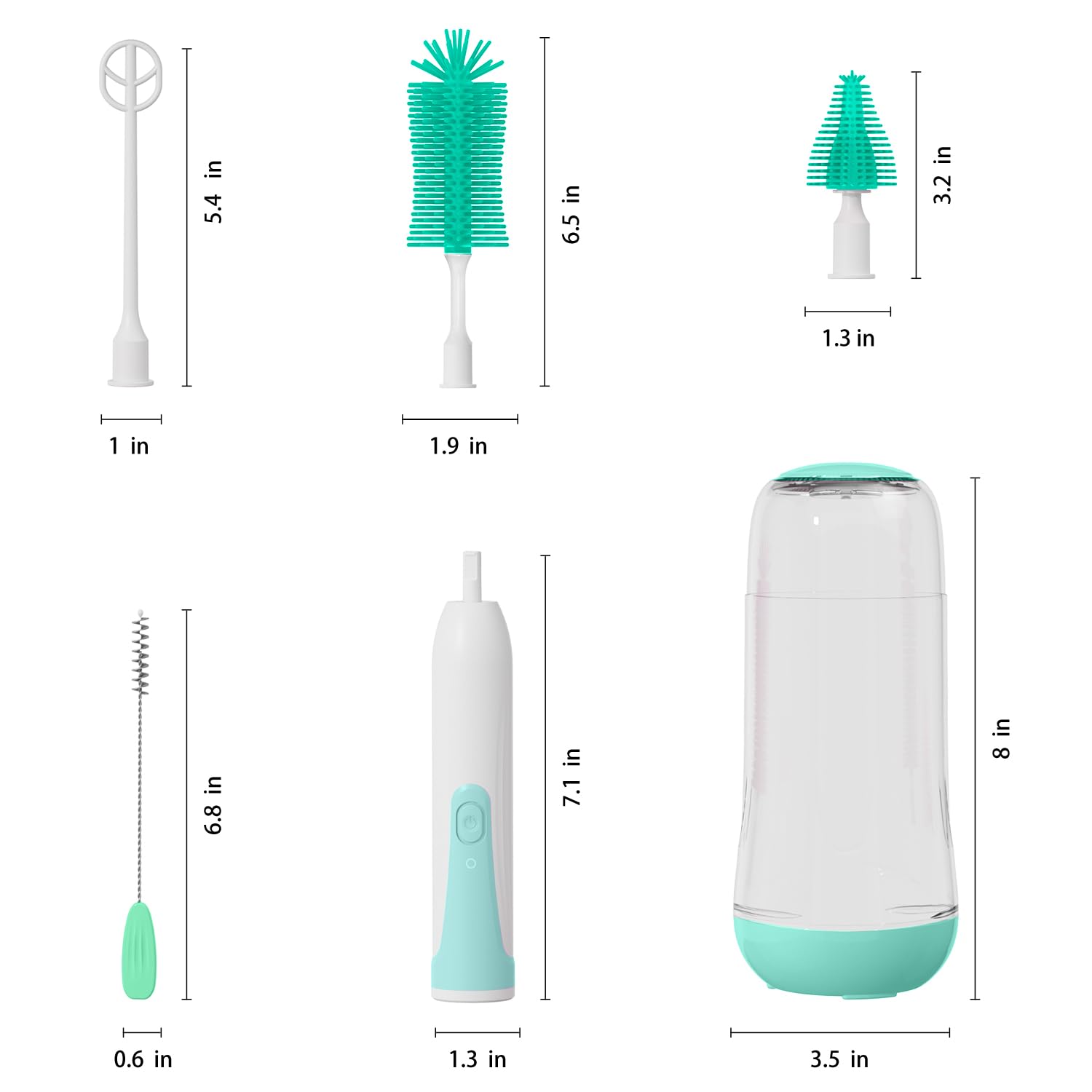 Electric Bottle Brush Cleaner - Rechargeable Portable Baby Bottle Cleaning Kit with Silicone Nipple & Straw Brush, Drainage Rack & Storage Box (Green) | Perfect for Travel, Home & Nursery Use