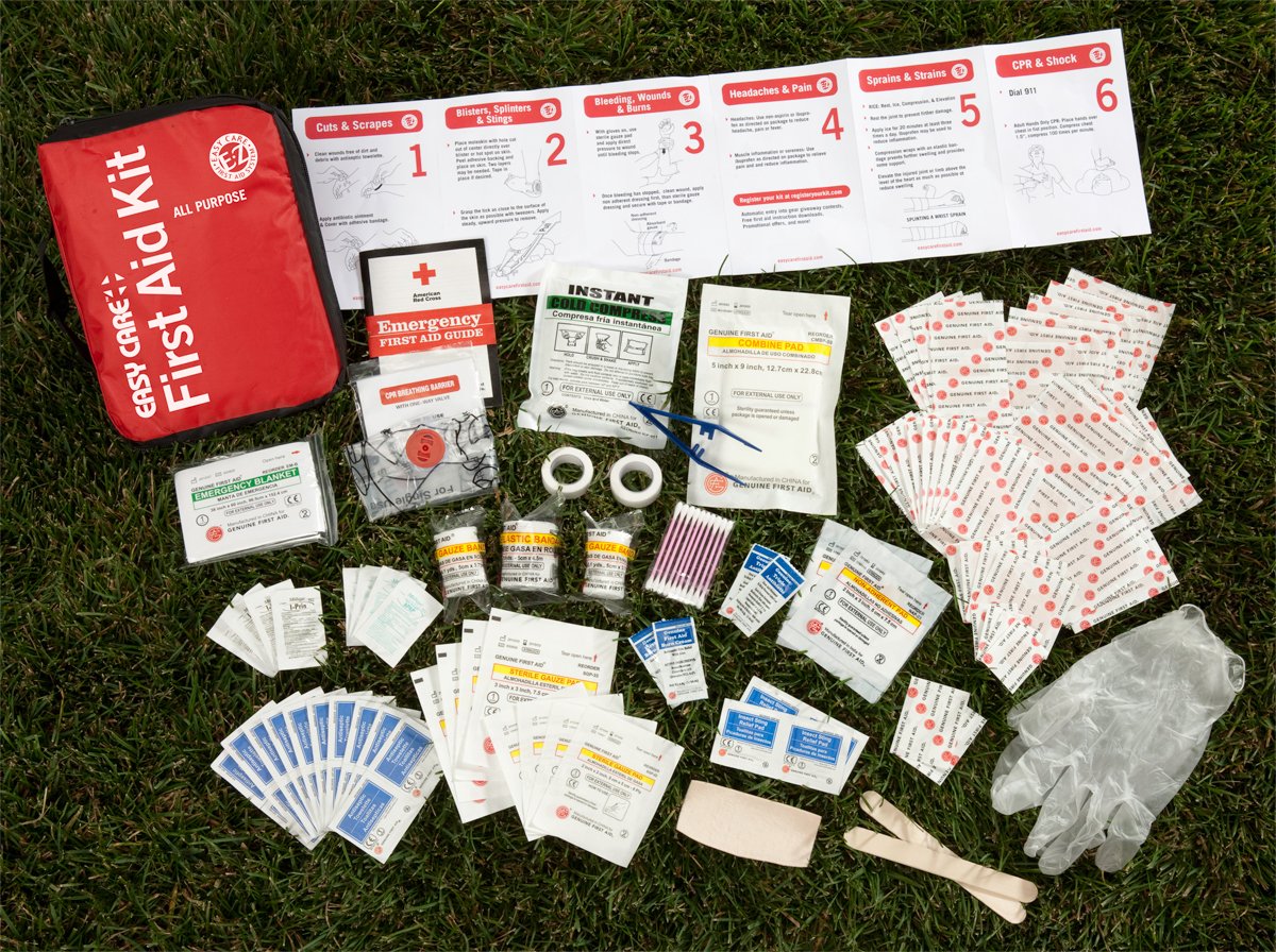 Easy Care All-Purpose First Aid Kit - 120 Pieces Medical Emergency Supplies for Home, Car, Travel & Outdoor Adventures | Compact & Portable for Injuries, Burns & Wounds