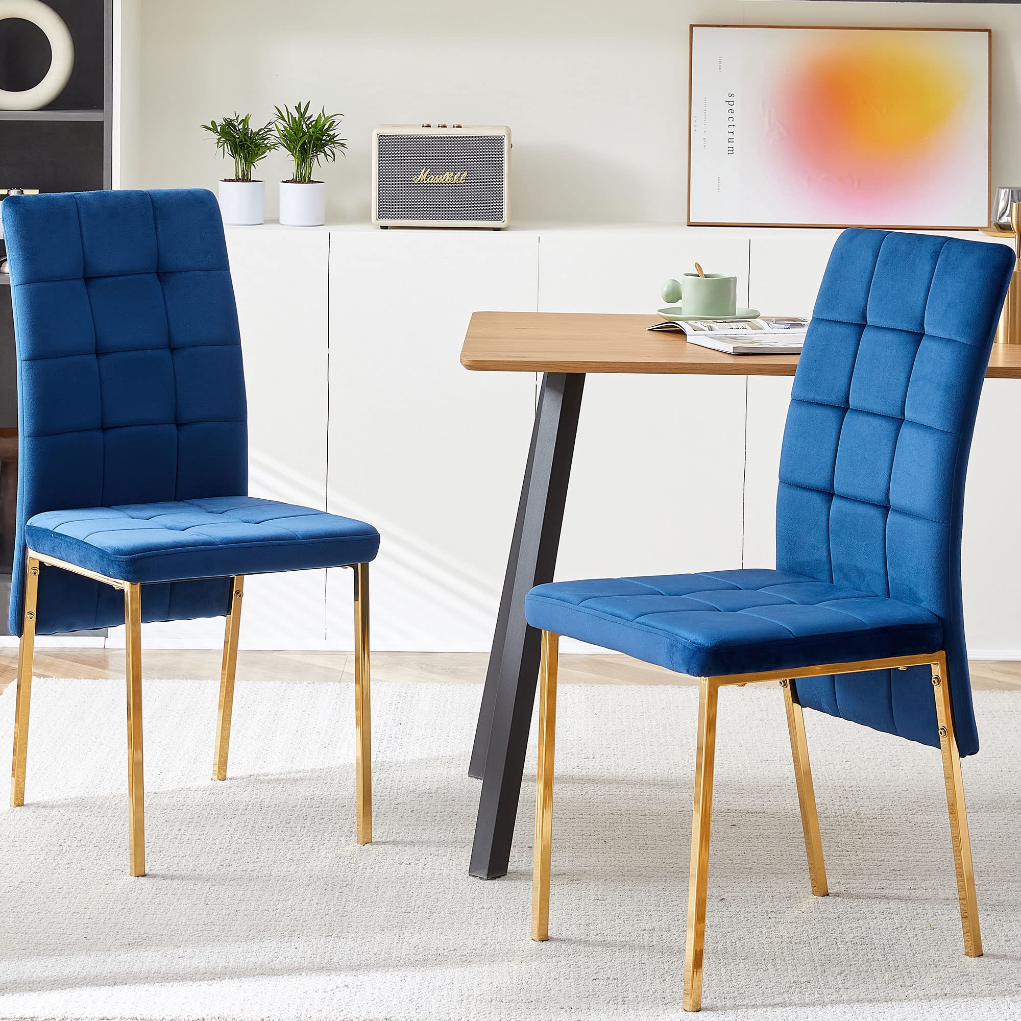 Velvet Dining Chairs Set of 4 - Upholstered Armless Side Chairs with Golden Metal Legs for Kitchen, Living Room & Bedroom | Elegant Makeup Chair & Restaurant Seating | Comfy Home Decor for Dining, Entertaining & Vanity Areas