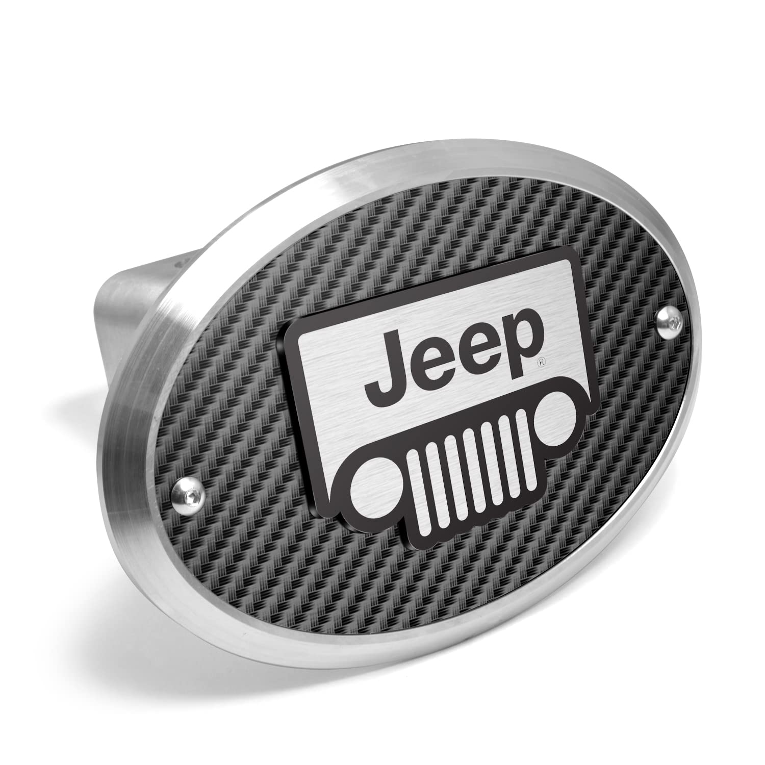Jeep 3D Logo Carbon Fiber Look Oval Billet Aluminum 2