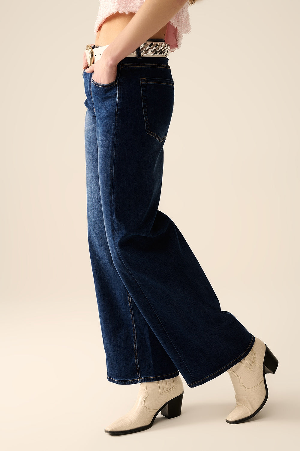 Stretch Denim Jeans - Wide Leg Dark Wash Women's Pants for Casual Wear & Everyday Comfort
