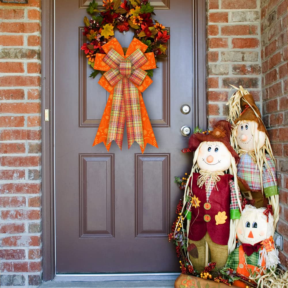 Fall Wreath Bows - Orange Buffalo Plaid for Thanksgiving & Farmhouse Decor