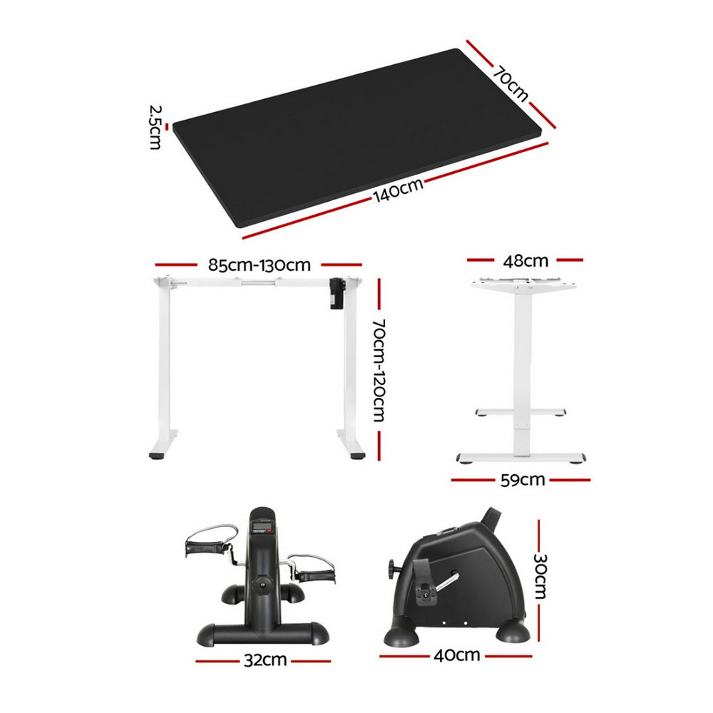 140cm Artiss Electric Height Adjustable Standing Desk with Mini Pedal Exercise Bike - Ergonomic Home Office Workstation for Remote Work & Fitness