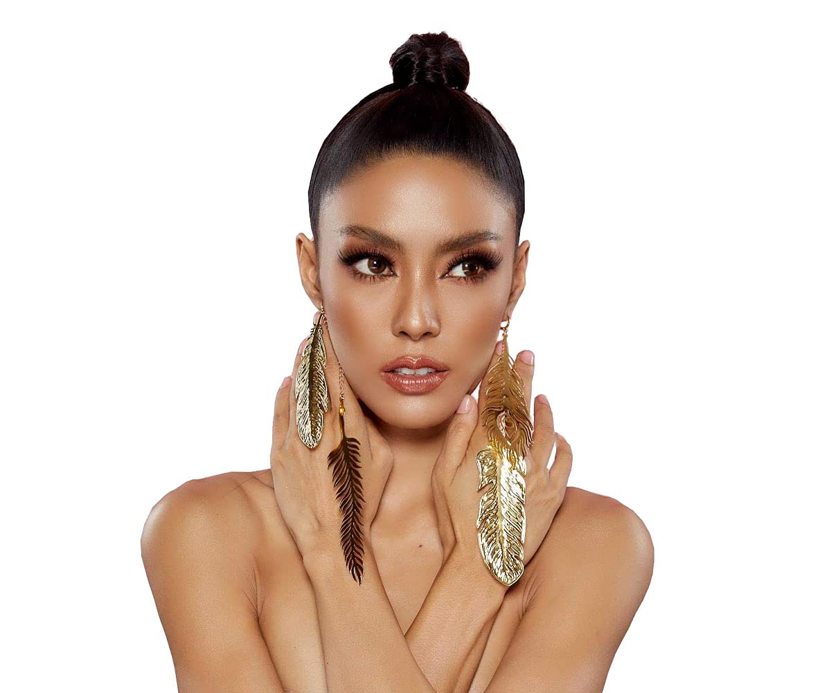 Gold Peacock Feather Earrings for Women - Elegant Dangling Long Feather Earrings | Perfect for Parties, Weddings & Boho Fashion