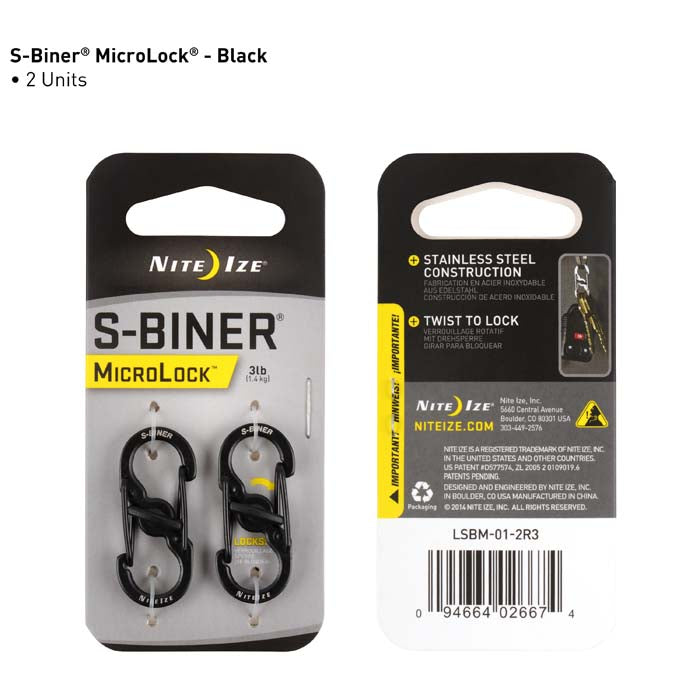 Nite Ize MicroLock S-Biner 2-Pack - Stainless Steel Carabiner Clips for Keys, Tools & Outdoor Gear | Compact & Durable for Hiking, Camping & Everyday Carry