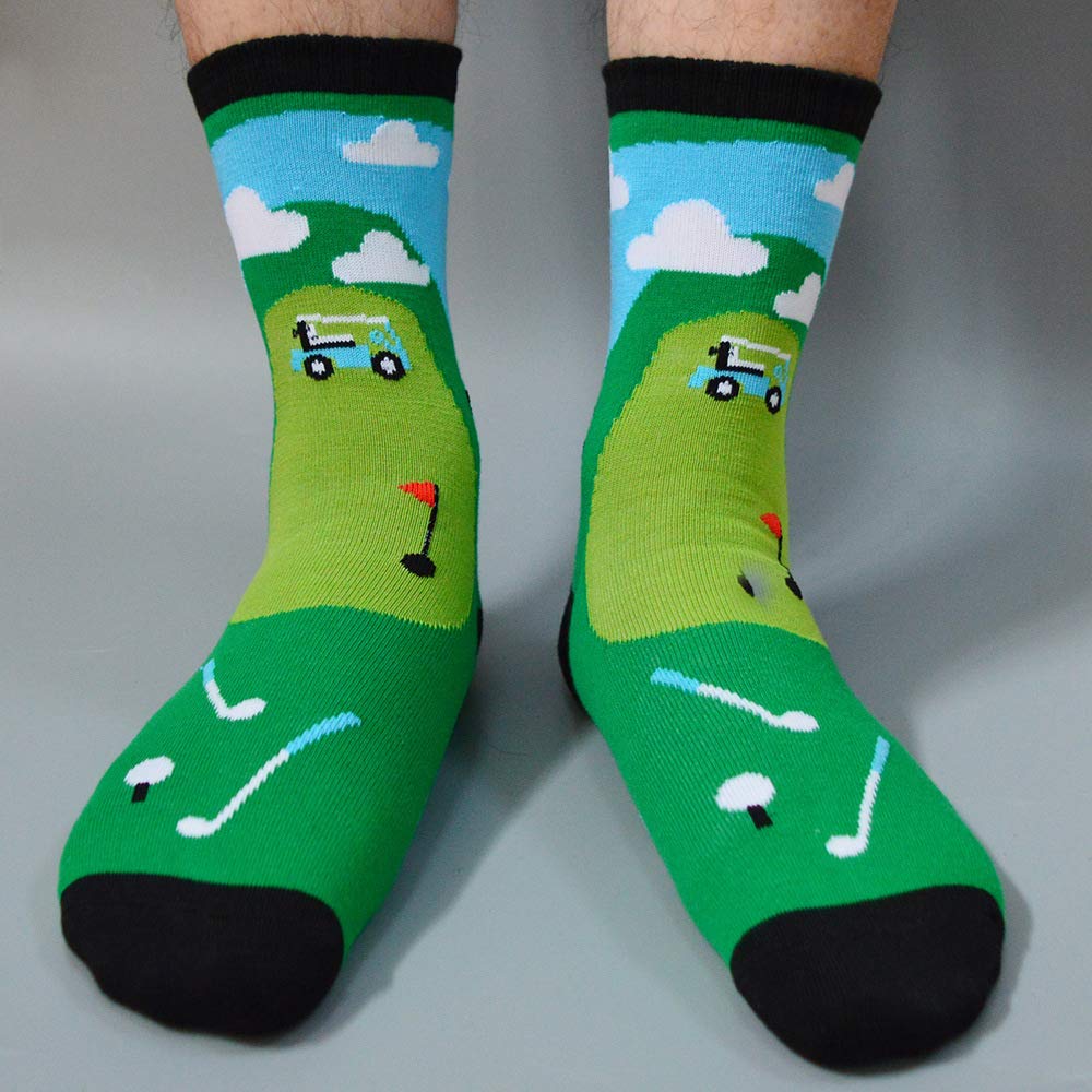 Shintrend Funny Novelty Socks for Men & Women - Golf & Football Themed Comfortable Crew Socks - Perfect Birthday & Christmas Gifts for Sports Lovers (Great for Golf Games, Football Matches & Casual Wear)