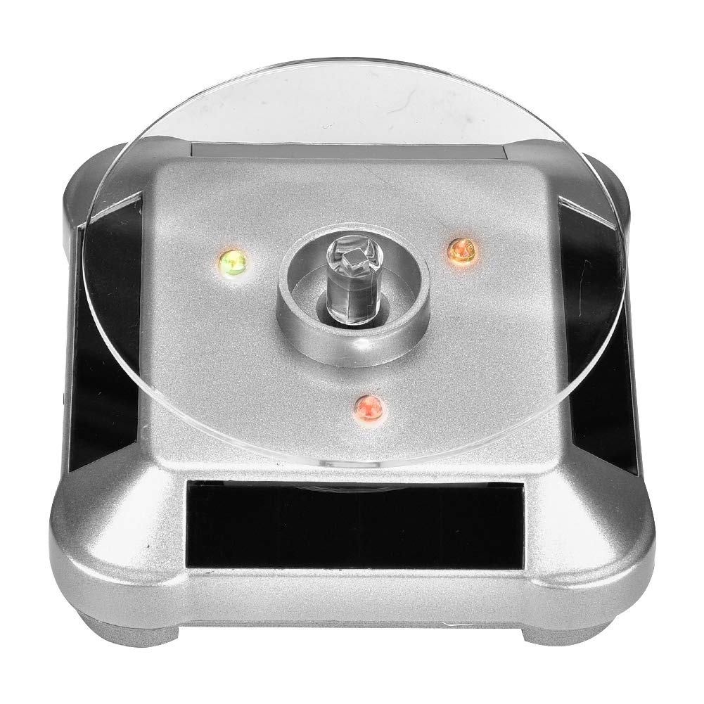 Estink Battery Operated Rotating Jewelry Display Stand with Solar Panel - Silver Jewelry Organizer for Earrings, Necklaces & Watches | Perfect for Jewelry Stores, Watch Shops & Retail Displays