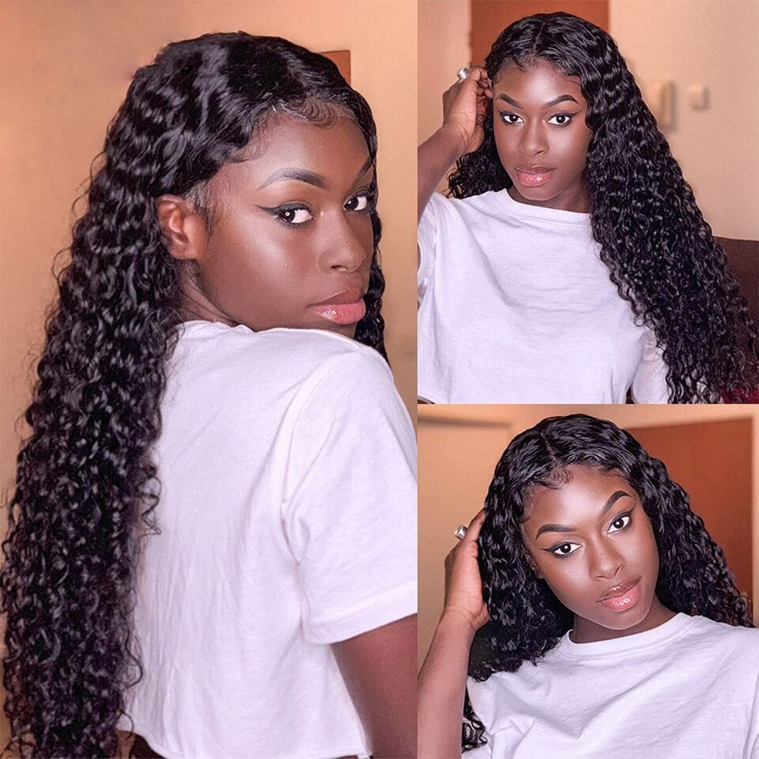 13x4 HD Transparent Lace Front Wig - Brazilian Virgin Human Hair Deep Curly Wave Lace Frontal Wig with Pre-Plucked Hairline & Baby Hair for Black Women (26 Inch) - Perfect for Daily Wear, Parties & Special Occasions