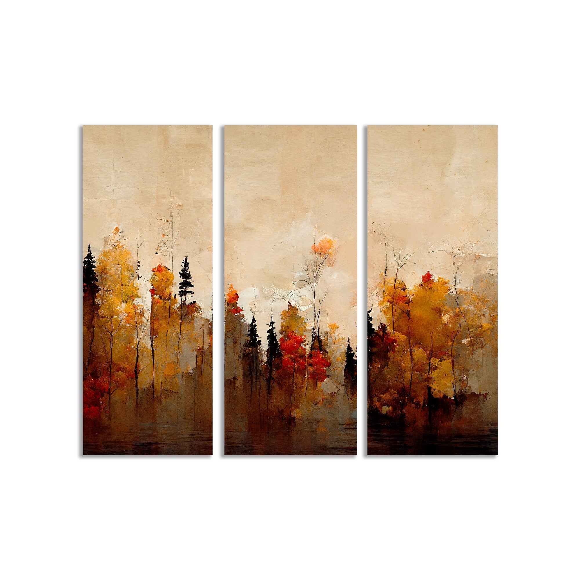 Treechild Autumn Forest Framed 3-Piece Wall Art Set - Nature-Inspired Home Decor for Living Room, Bedroom & Office