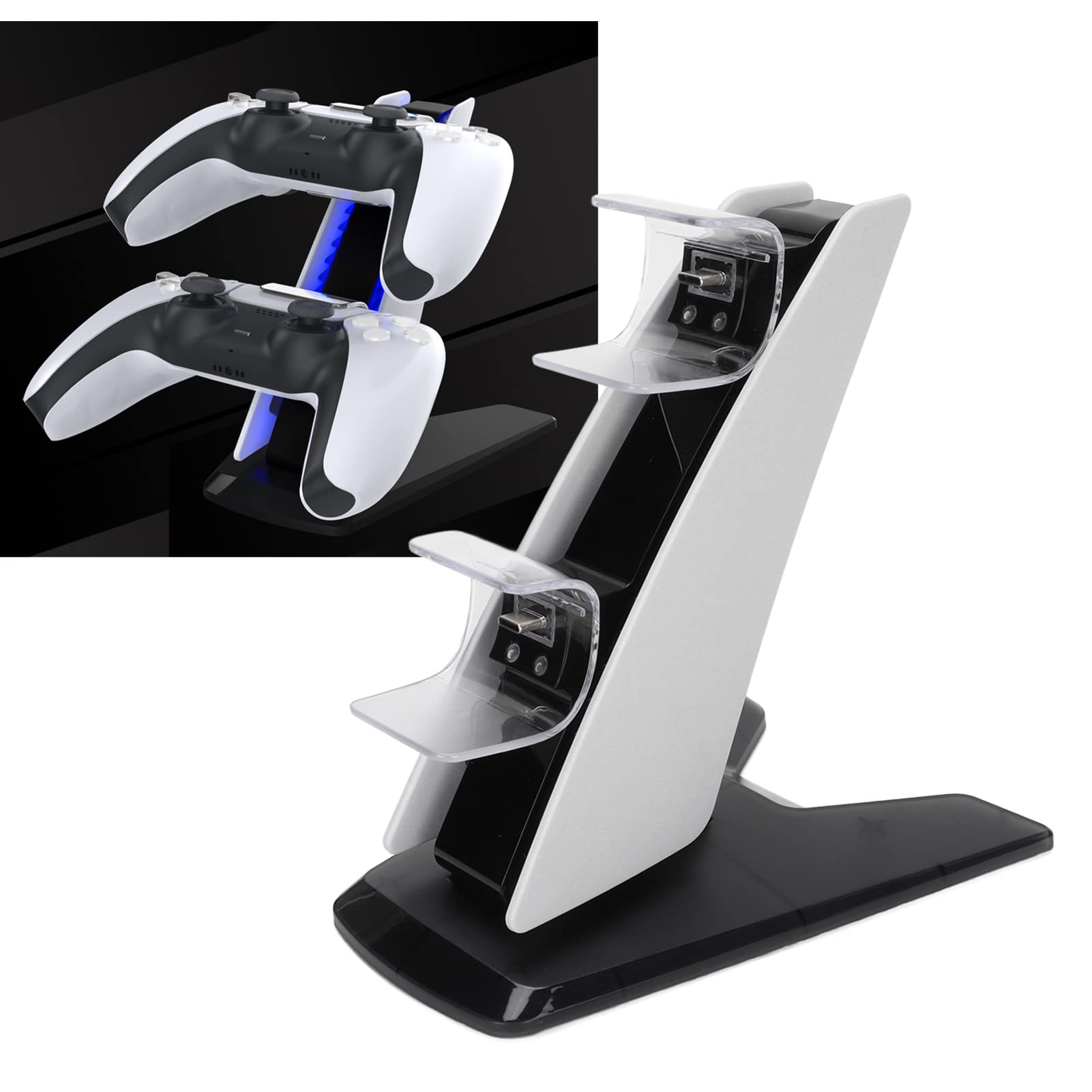 TOTITOM Wireless Charging Station for PS5 Controller - Dual Port Fast Charging Dock with Ambient Light, Compatible with PlayStation 5 Accessories (White) - Perfect for Gaming Setup & Nighttime Play