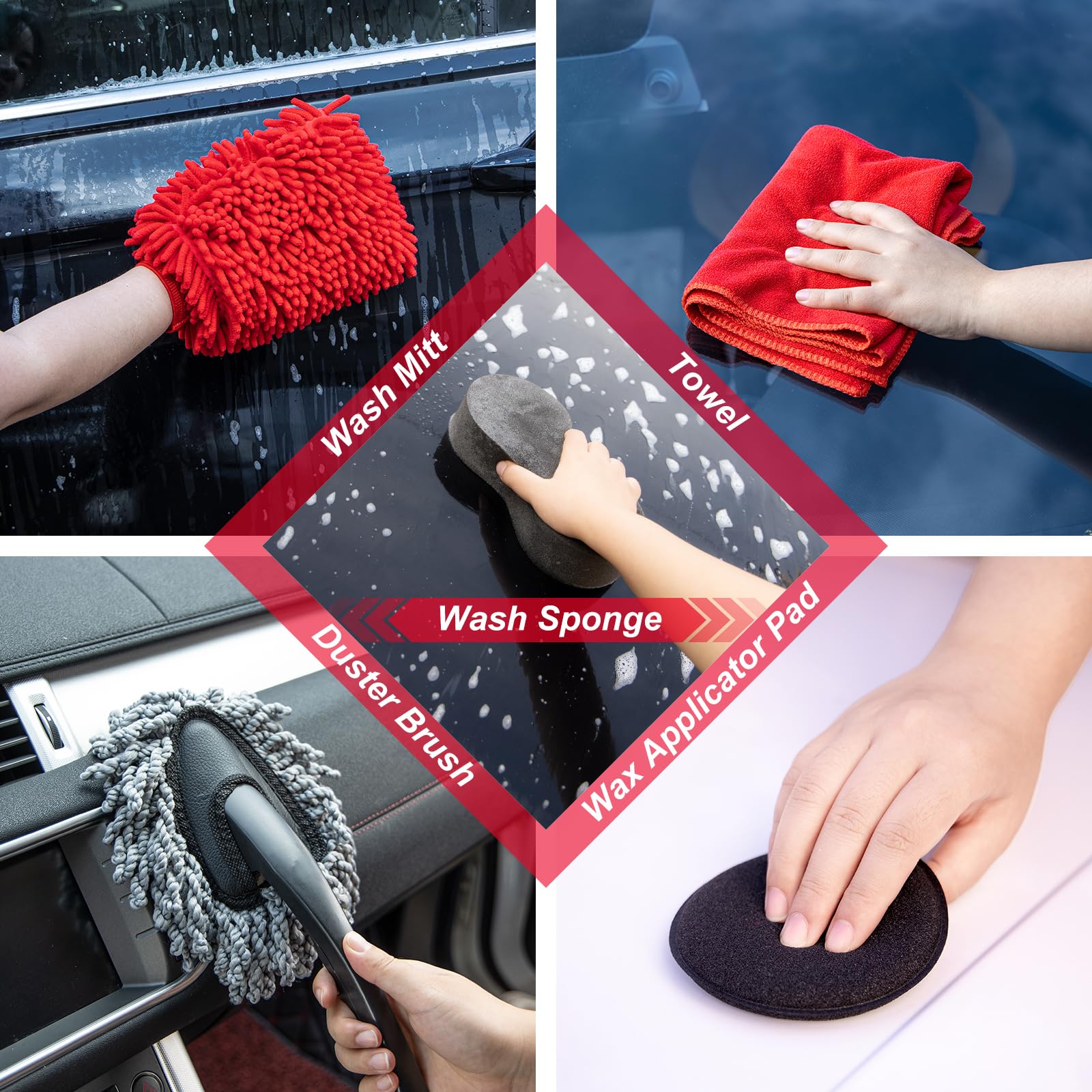 44Pcs Car Wash Cleaning Kit with Detailing Brushes, Car Vacuum Drill Brush Set, Collapsible Bucket, Windshield Cleaner, Tire Brush & Microfiber Towels - Complete Interior & Exterior Car Detailing Kit for DIY Auto Care, Vehicle Maintenance & Professional Detailing