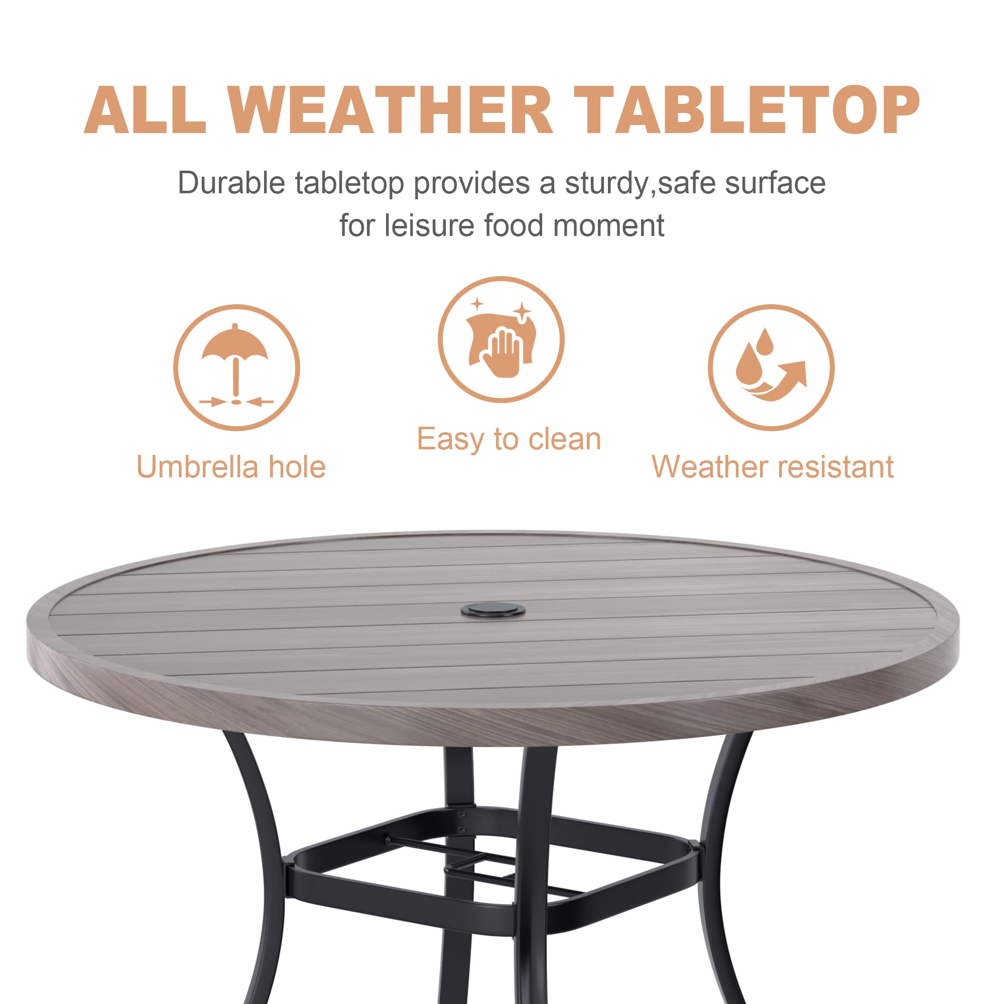 VICLLAX 41 Inch Round Outdoor Dining Table with Umbrella Hole - Weather-Resistant Metal Patio Table for Garden, Lawn, Balcony, Deck (Grey) | Perfect for Backyard BBQs, Poolside Gatherings & Outdoor Entertaining