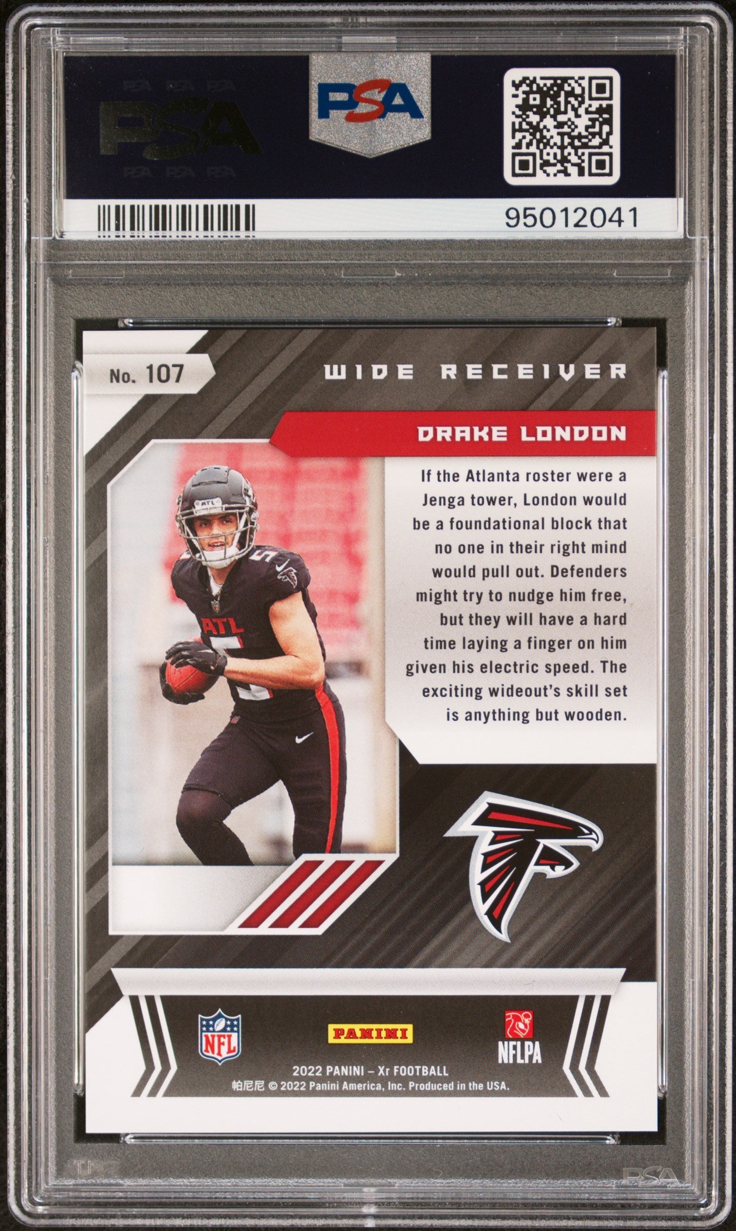 2022 Panini XR PSA 10 Drake London Blue Rookie Card 144/199 #107 - Rare Football Collectible for Sports Memorabilia Fans & Investment