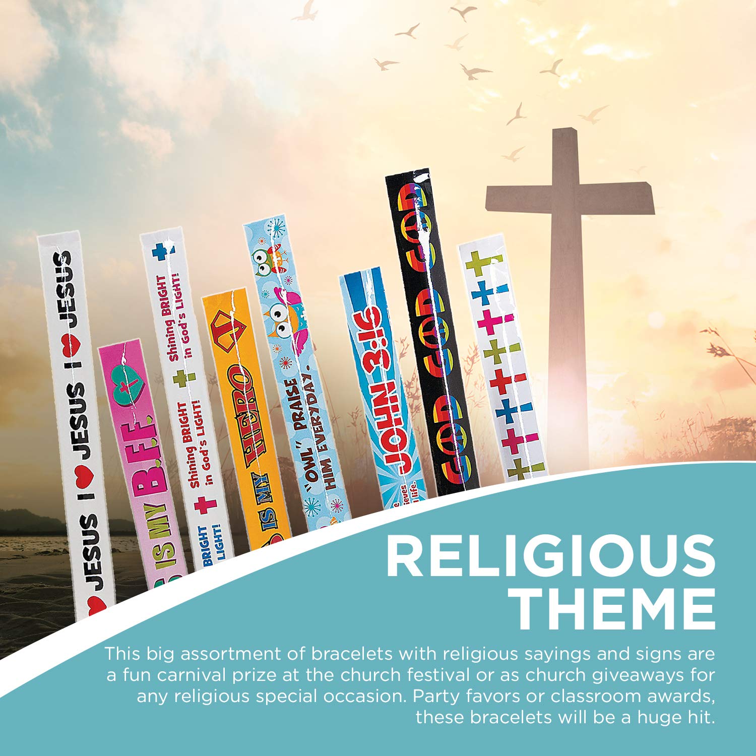 50-Piece Bulk Religious Slap Bracelets Assortment - Easter, Sunday School, Church Events & Party Favors - Fun Express for Kids & Youth Groups