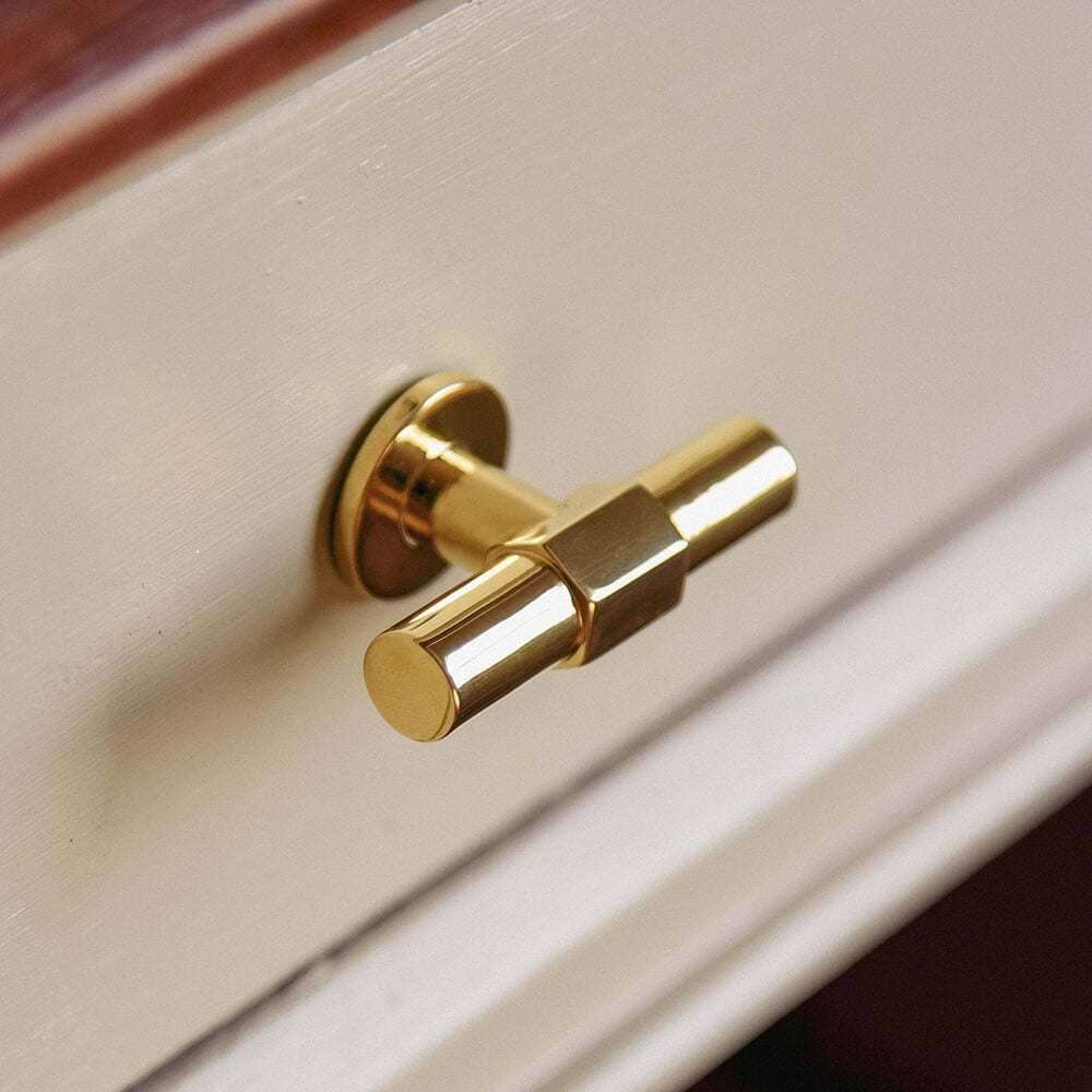 Polished Brass Fusion T Bar Cabinet Knob - Vintage Style Drawer Pulls for Kitchen Cabinets & Furniture - Perfect for Home Renovation & DIY Projects