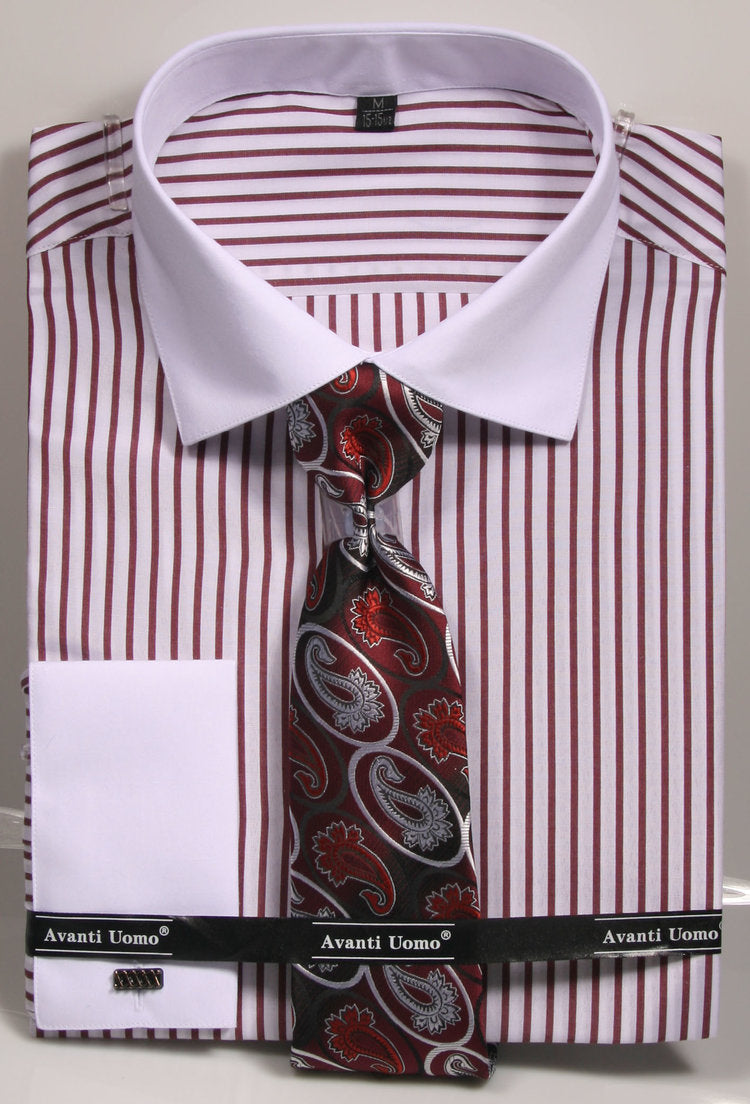 Avanti Uomo French Cuff Dress Shirt DNS02 Burgundy Slim Fit - Premium Formal Business Attire for Men, Ideal for Office, Weddings & Special Occasions
