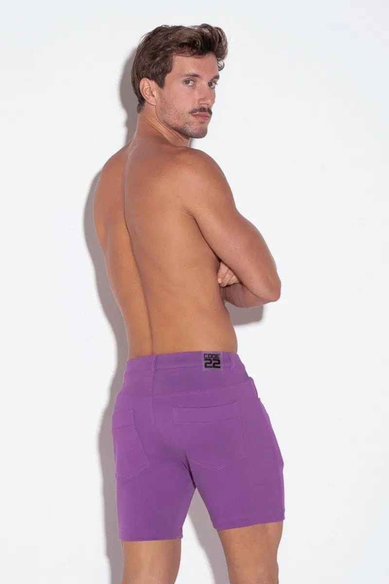 Code 22 Slim Fit 5-Pocket Stretch Shorts for Men - Comfortable & Stylish Casual Wear (9712 Grape) - Perfect for Gym, Running, and Everyday Activities