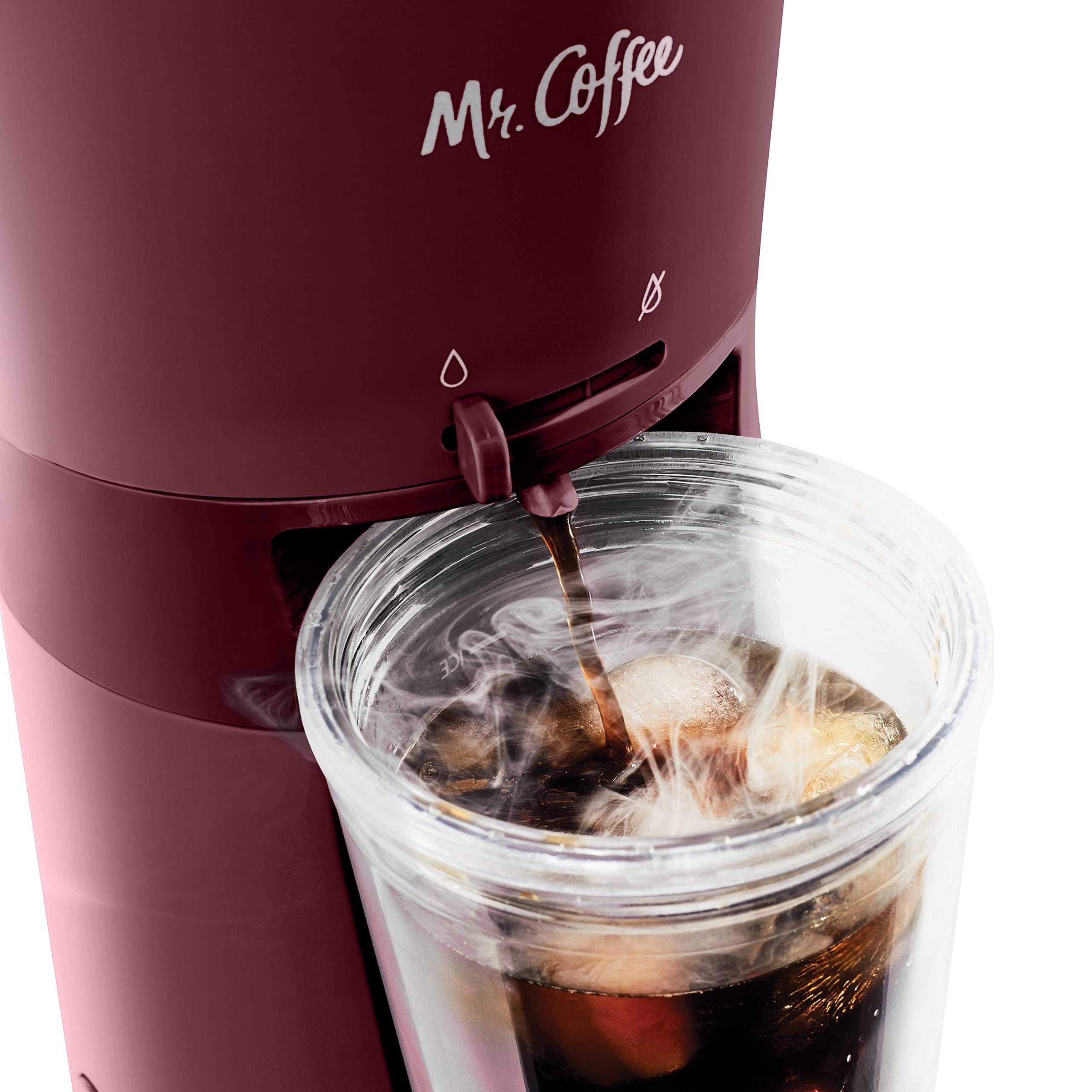 Mr. Coffee Iced Coffee Maker - Single Serve Machine with 22oz Tumbler & Reusable Filter, Burgundy | Perfect for Home, Office & Outdoor Iced Coffee Brewing
