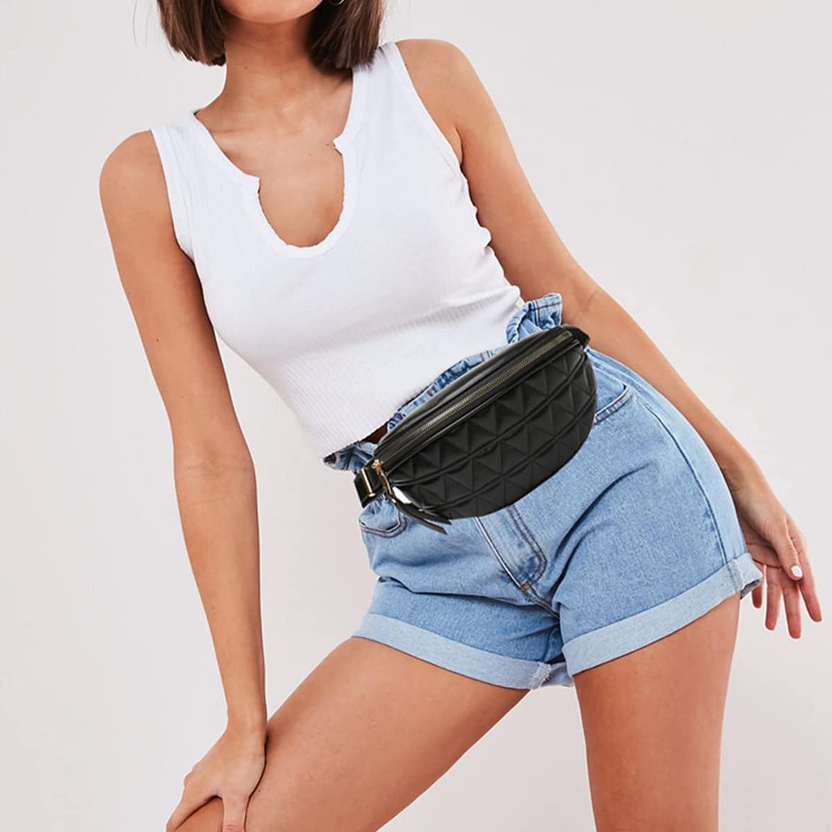 Women's Adjustable Waist Pack Fanny Pack - Crossbody Bum Bag for Sports, Workout, Running & Travel - Fashion Belt Bag with Secure Strap (Black) - Perfect for Gym, Hiking & Everyday Use