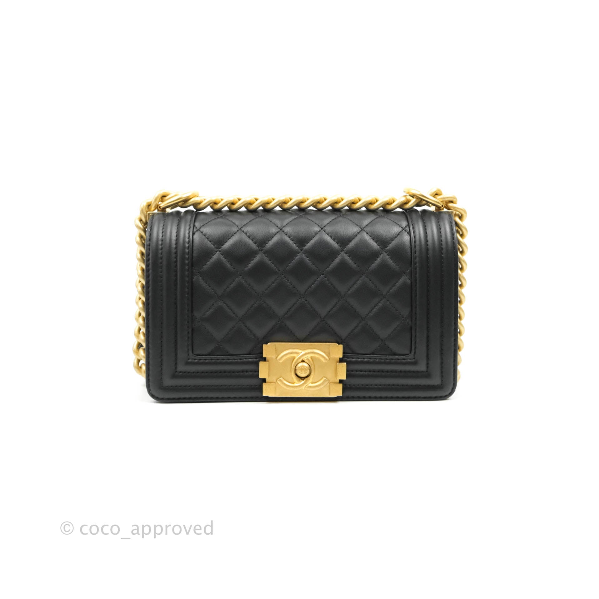 Chanel Boy Quilted Small Handbag Black Calfskin Leather with Aged Gold Hardware - Perfect for Evening Events, Parties & Luxury Fashion Accessories