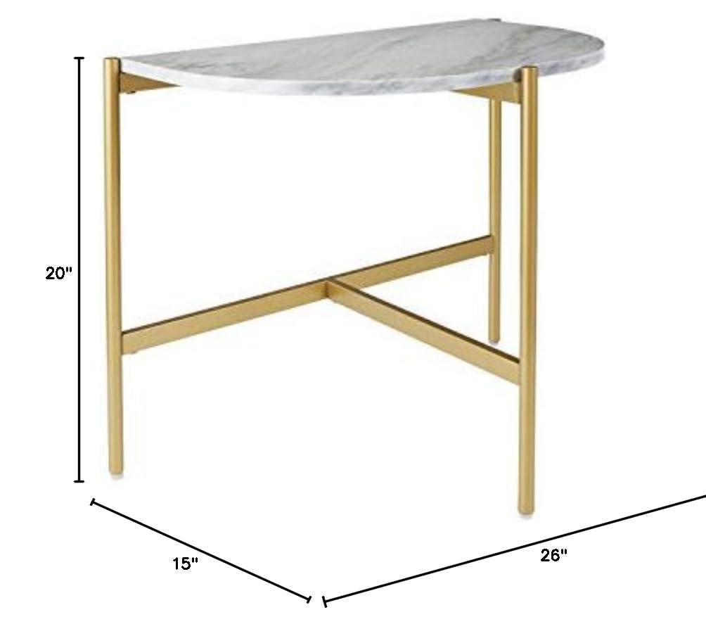 Signature Design by Ashley Wynora Contemporary Half Moon Chairside End Table with Faux Marble Top - White & Gold Accent - Perfect for Living Room, Bedroom or Office Side Table