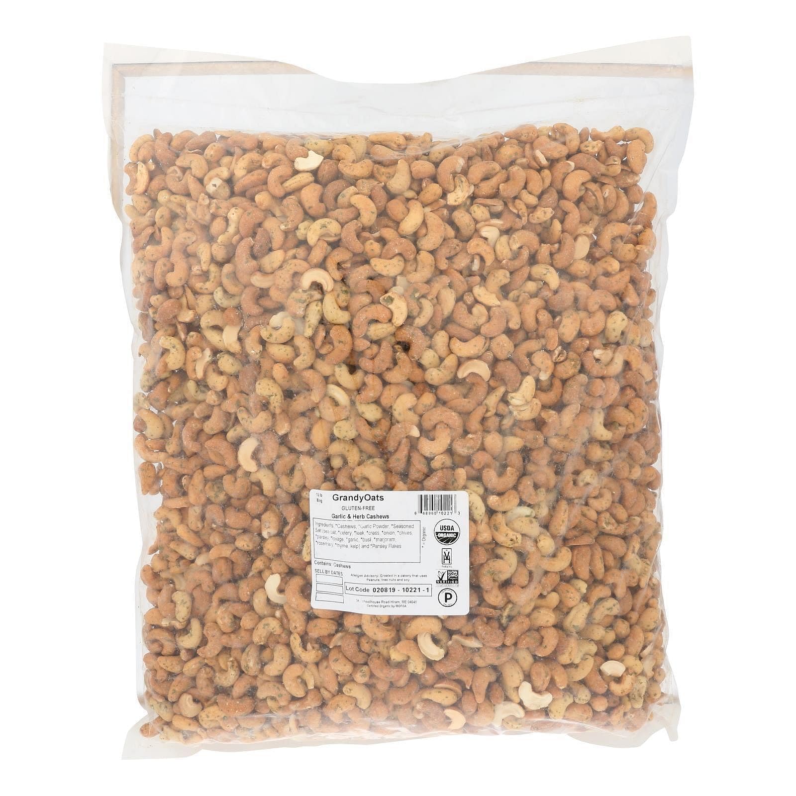 Organic Garlic Herb Cashews by GRANDY OATS - Gluten-Free Snack, 1 Pack (1 EA) - Perfect for Healthy Snacking, Parties & On-the-Go Nutrition