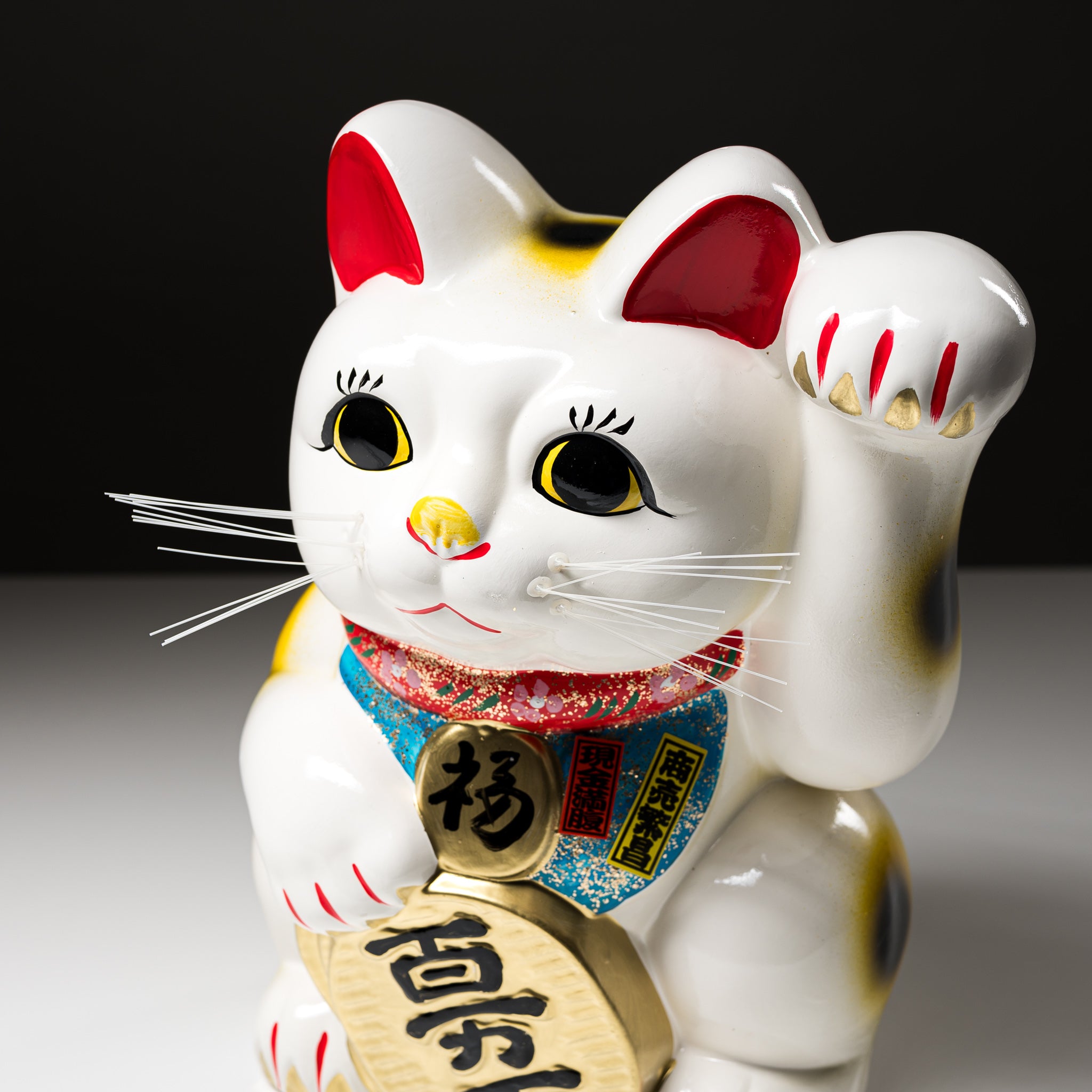 Tokoname Ware Lucky Cat Ornament - 33cm Left Hand Waving Maneki Neko for Home Decor, Office & Gift | Japanese Fortune Cat Figurine for Good Luck & Prosperity