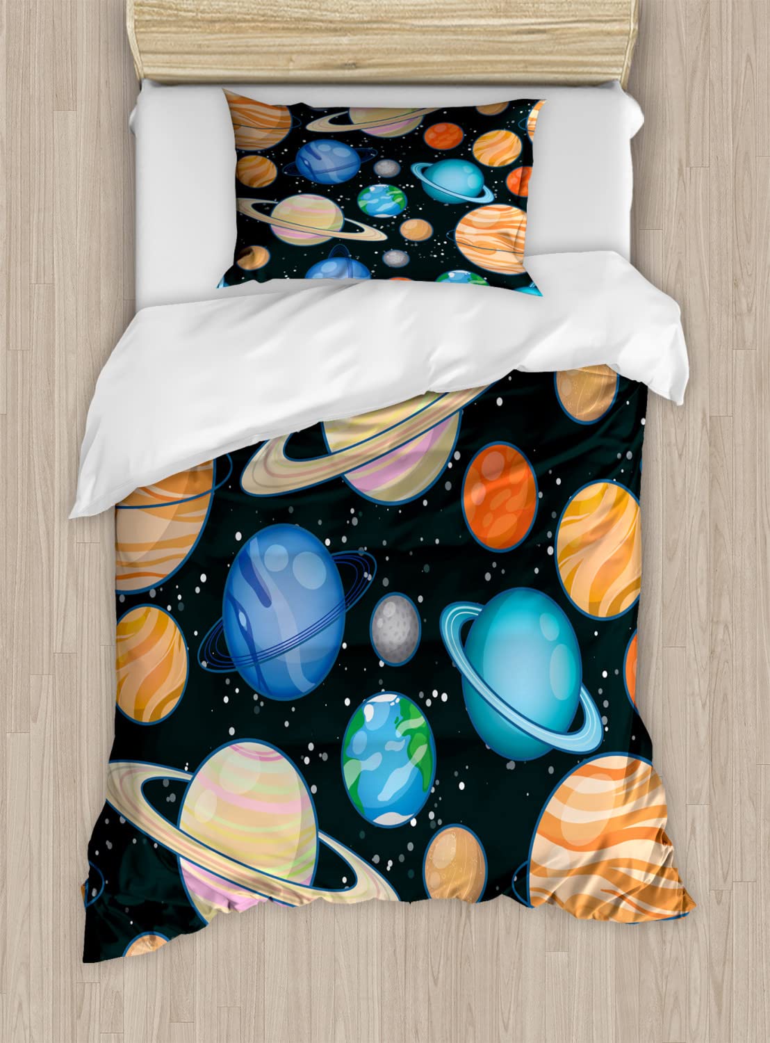 Ambesonne Galaxy Duvet Cover Set - Solar System Planets Print Bedding (2 Duvet Covers & 4 Pillowcases) - 2 Pack California King Size - Salmon Blue Space Theme - Perfect for Astronomy Lovers & Kids' Room Decor