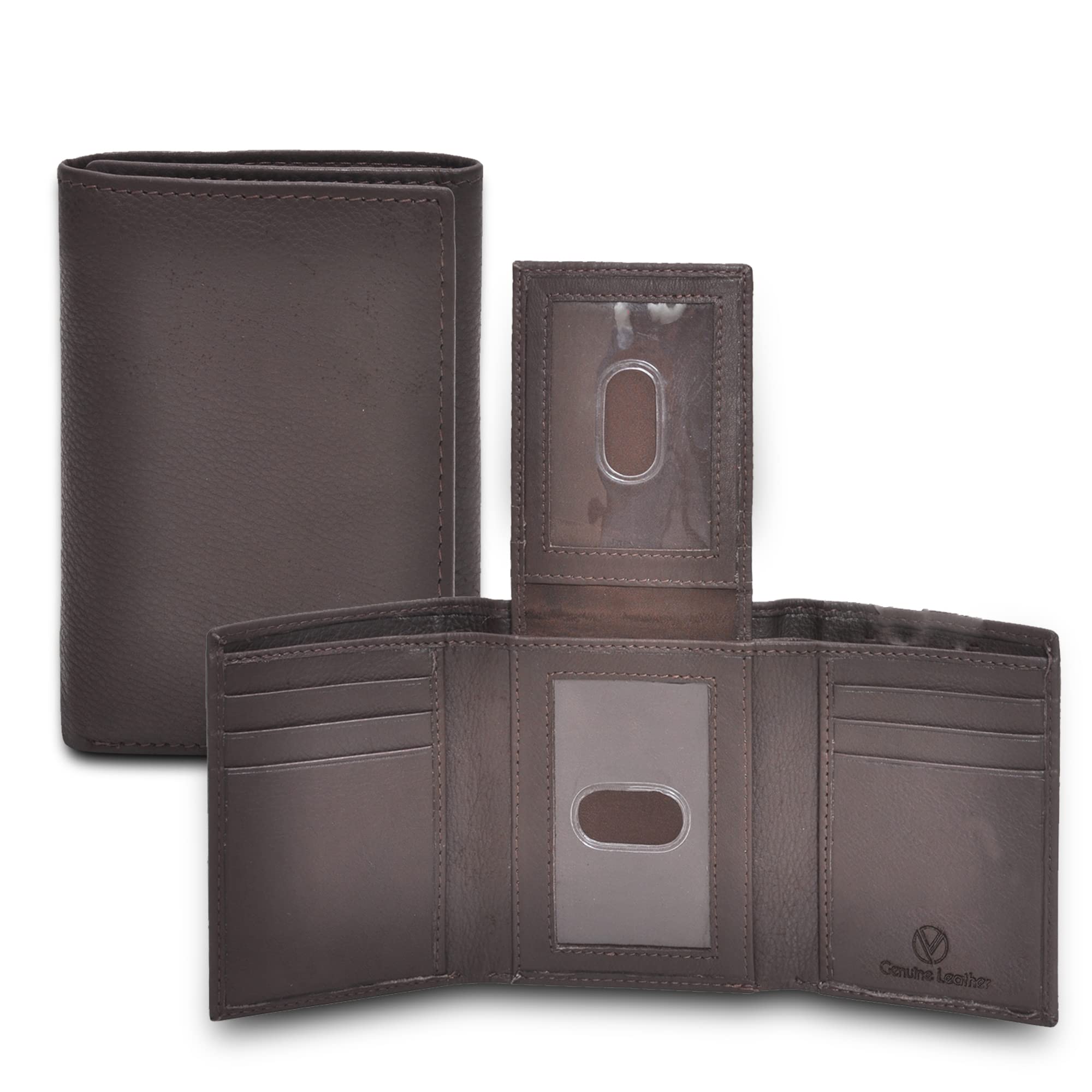 Genuine Leather Men's RFID Blocking Slim Trifold Wallet - 9 Card Slots, 2 ID Windows & 2 Note Compartments | Secure & Stylish Wallet for Everyday Use, Travel & Business