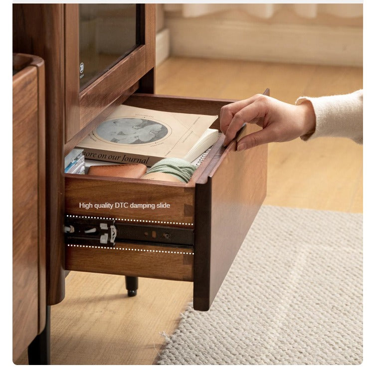 Solid Black Walnut Wood Rocking Side Cabinet - Handcrafted Rustic Nightstand for Bedroom, Living Room & Office Furniture