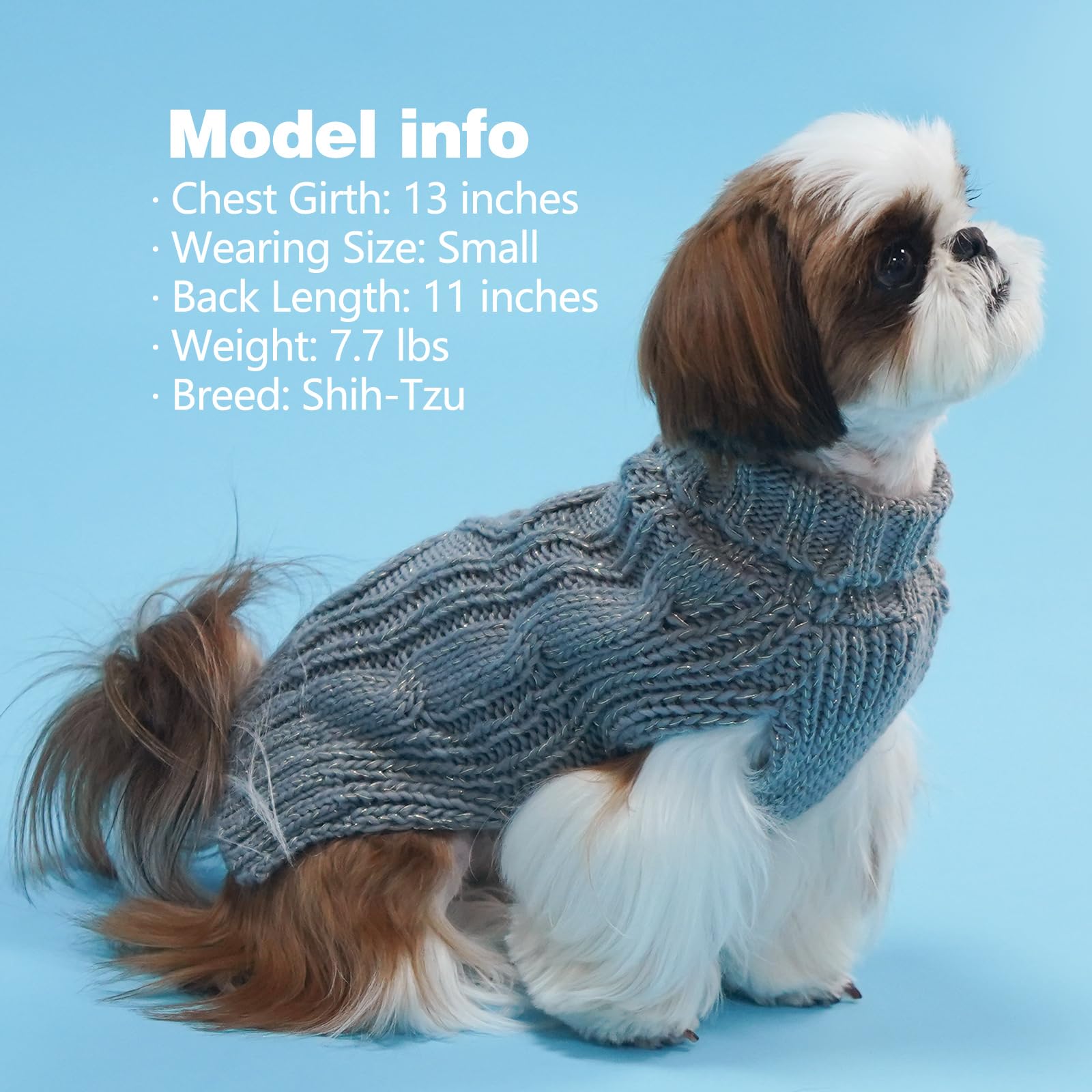 KYEESE Golden Thread Dog Sweater - Turtleneck Pullover for Small Dogs, Grey | Cold Weather & Indoor Wear