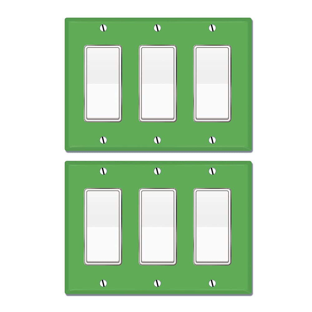 WIRESTER 3-Gang Decorator Light Switch Plate Cover - Solid Green Wall Plate (2-Pack) for Living Room, Bedroom & Office Electrical Outlet Protection