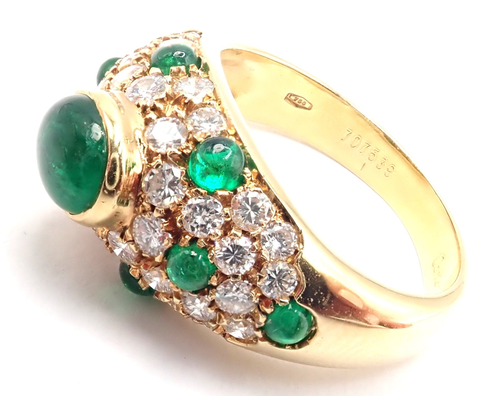 Authentic Vintage Cartier Panthere 18k Yellow Gold Diamond & Emerald Ring for Women - Luxury Jewelry Gift for Anniversary, Engagement & Special Occasions