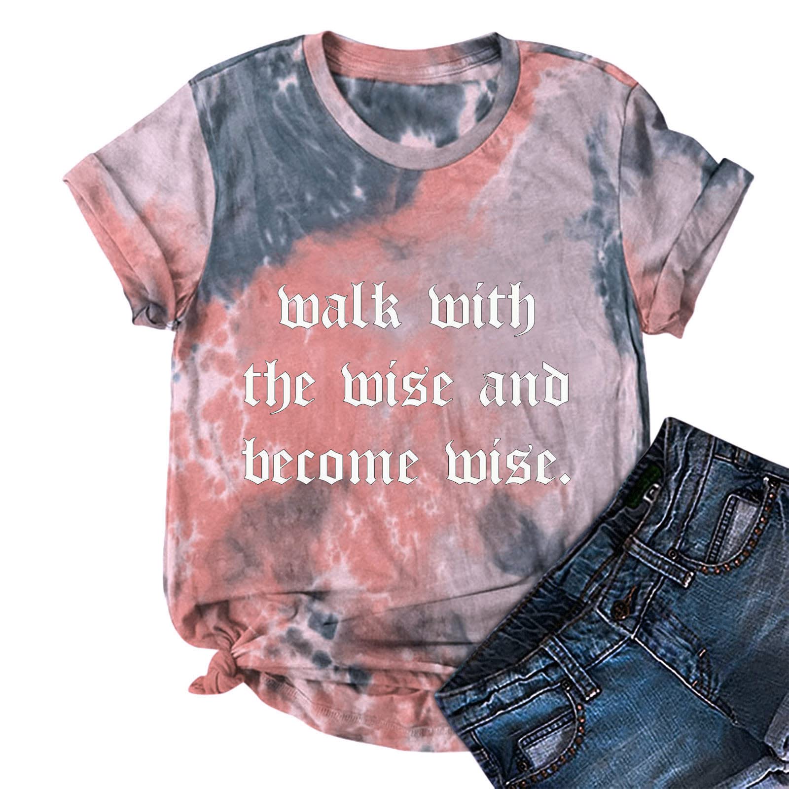 Women's Letter Print Tie Dye T-Shirts - Summer Casual Loose Fit Comfortable Tunic Blouse & Crewneck Sweatshirt | Perfect for Beach Outings, Weekend Wear & Casual Office Looks