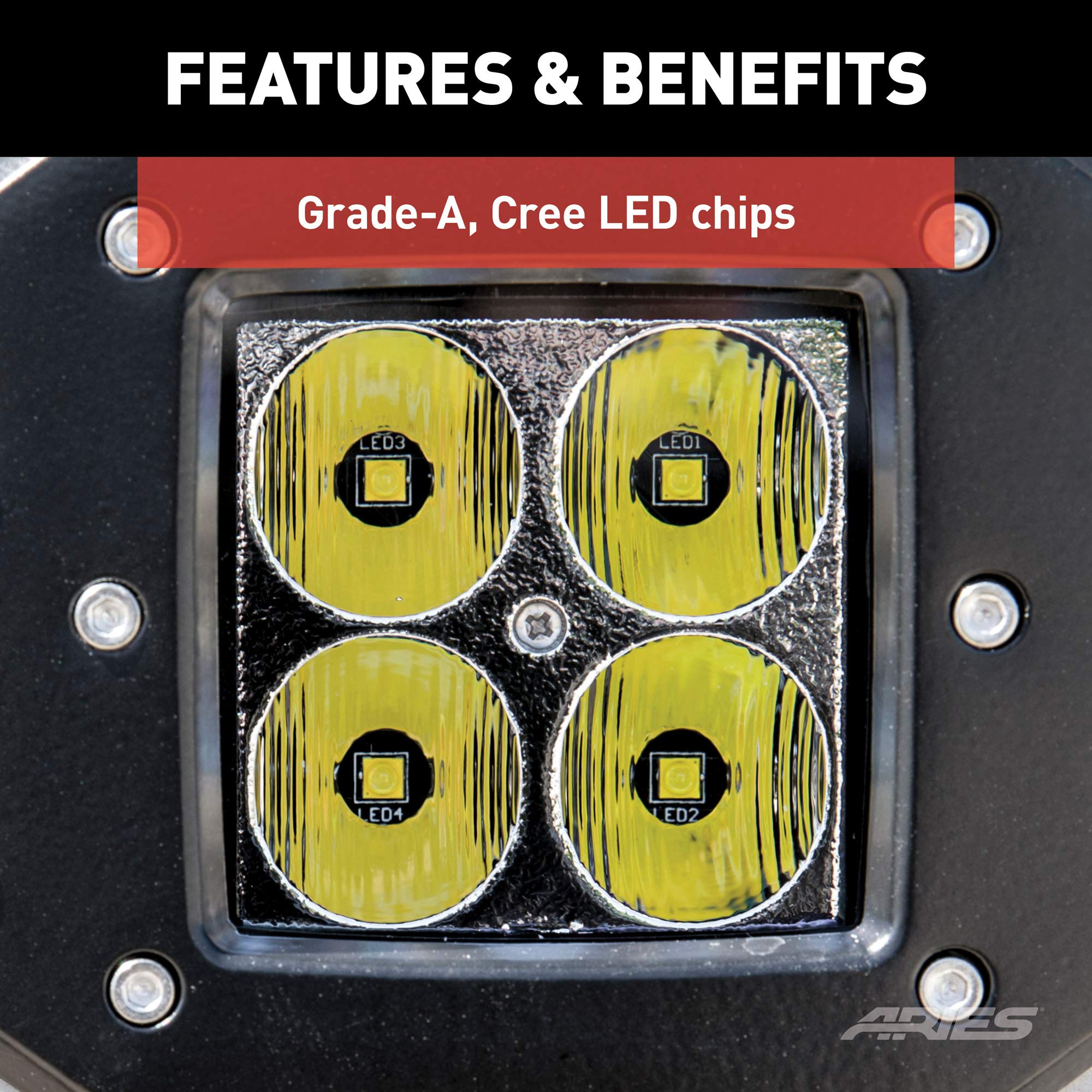 ARIES 1501250 2-Inch Flush-Mount LED Lights - 2,200 Lumens Waterproof Dustproof LED Flood Lights (2-Pack) - Perfect for Marine, RV, Off-Road & Outdoor Lighting