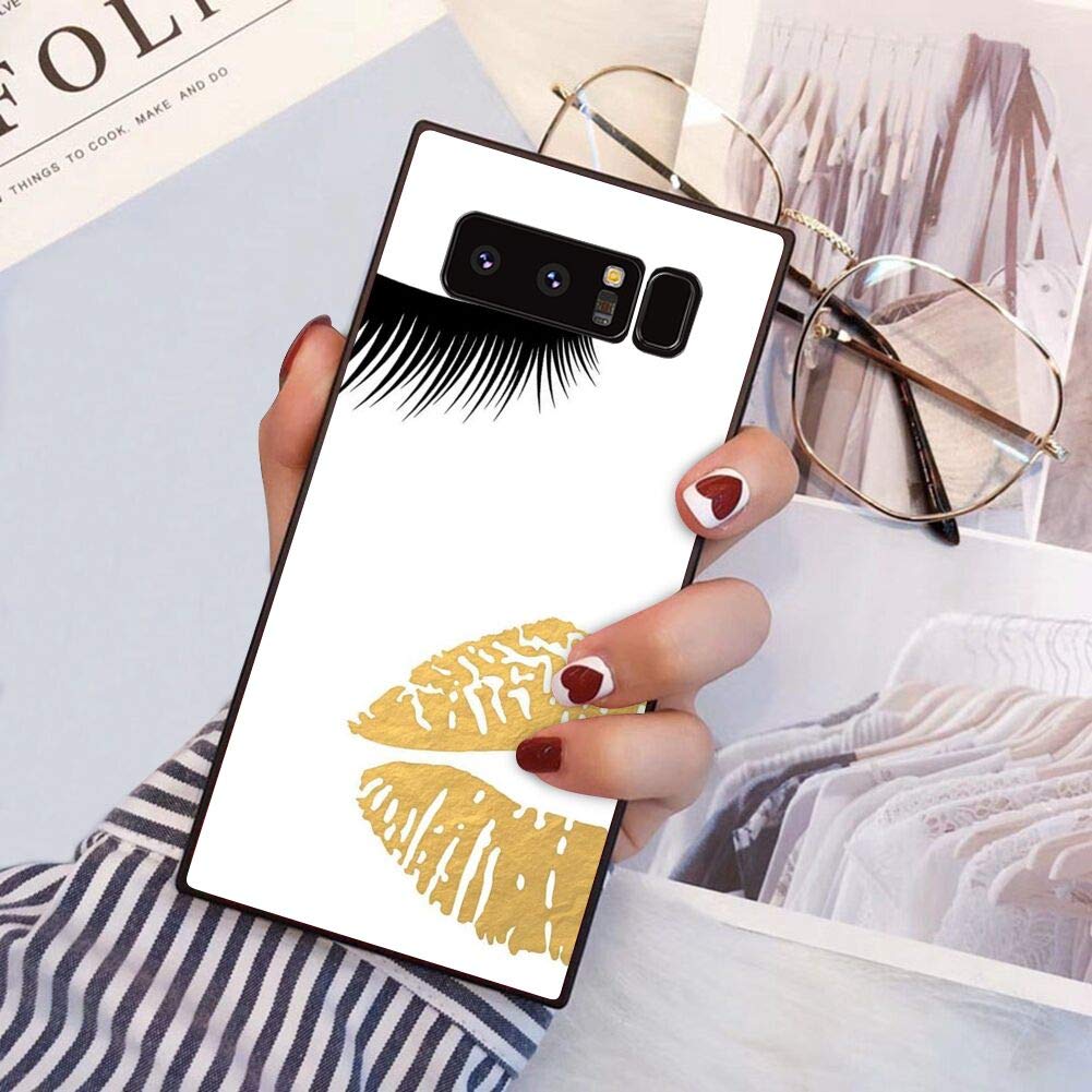 Samsung Galaxy Note 8 Shockproof TPU Phone Case with Golden Lips & Eyelashes Design - Full Body Protection for Everyday Use, Work, and Travel