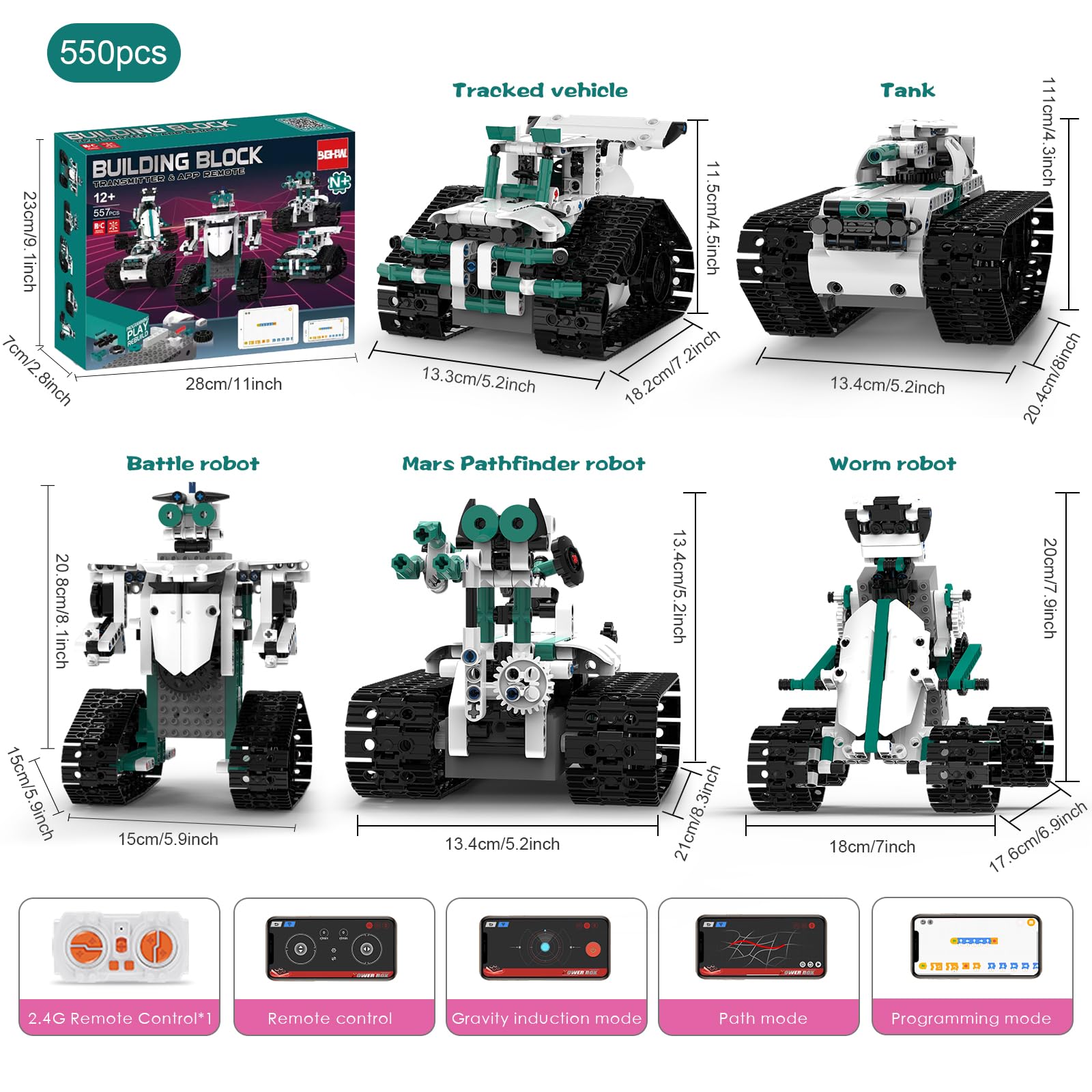 BEHOWL 13-in-1 STEM Robot Toy for Kids Ages 8-14 | Remote & App Controlled Science Building Block Set (550 PCS) | Educational Gift for Boys & Girls | Perfect for STEM Learning, Birthday Gifts & Creative Play