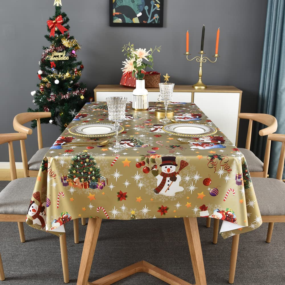 Premium Gold Vinyl Christmas Tablecloth 54