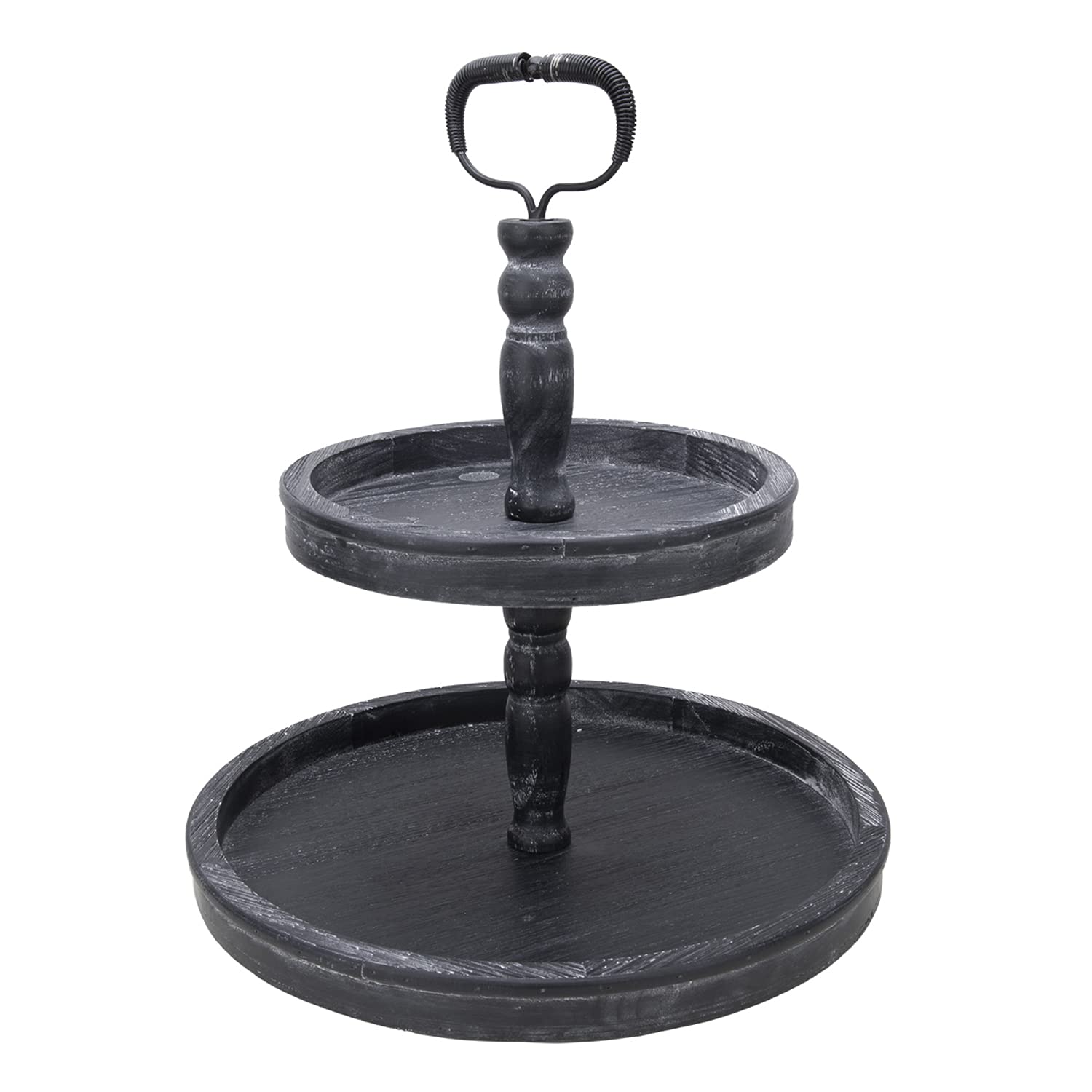 Vipush Farmhouse Two Tiered Serving Tray - Distressed Wood Rustic Cake Stand for Kitchen Decor, Seasonal Display, and Home Organization | Perfect for Dining Table Centerpiece, Coffee Bar Decor, and Holiday Entertaining