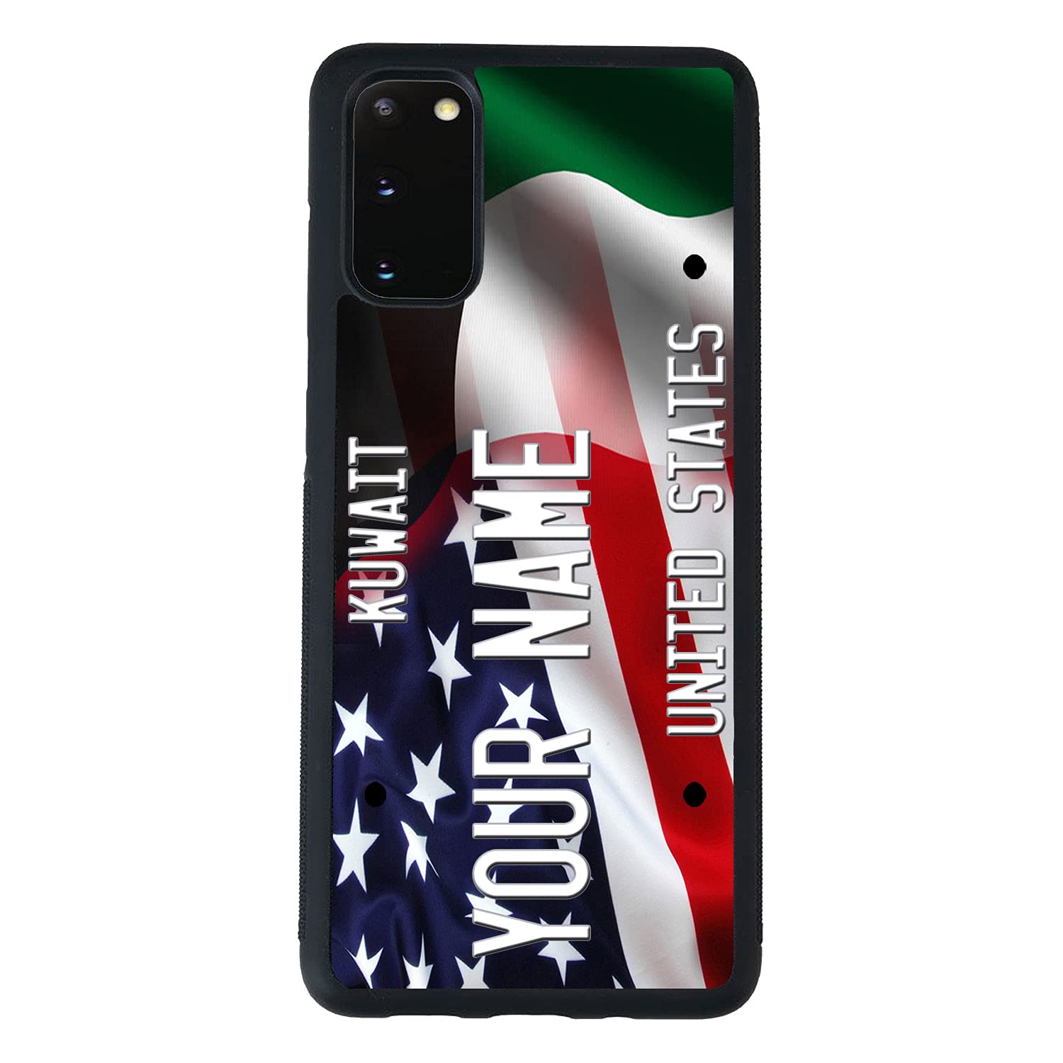 Custom Personalized Name USA & Kuwait Flag Rubber Phone Case for Samsung Galaxy S21 Plus - Durable Protection with Patriotic Design for Travel & Daily Use