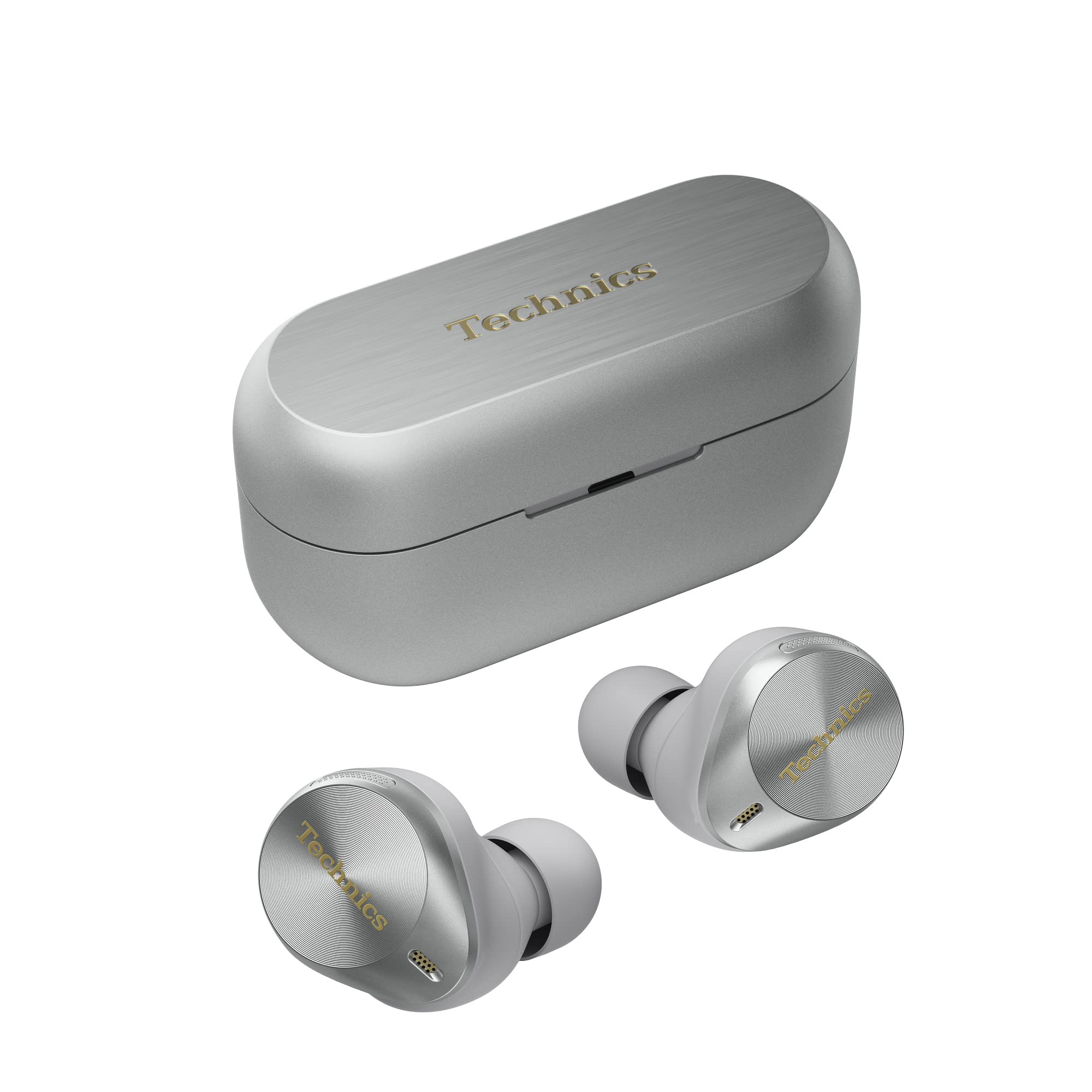 Technics EAH-AZ80E-S Premium Wireless Earbuds with Active Noise Cancelling, Multipoint Bluetooth 5.3, Ergonomic In-Ear Design, 7H Playtime & 24H Charging Case - Silver | Perfect for Commuting, Workouts & Travel
